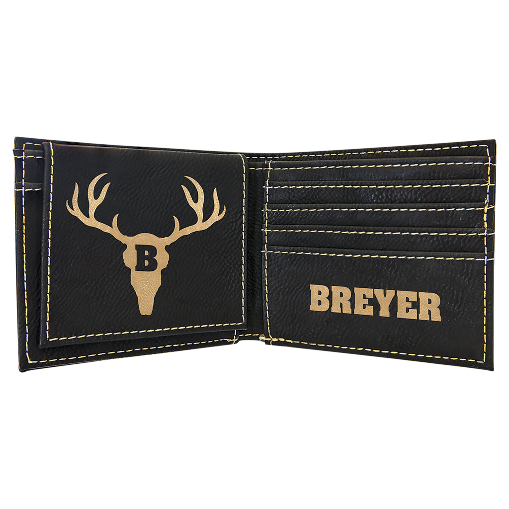 Black/Gold Leatherette Bifold Wallet with Flip ID