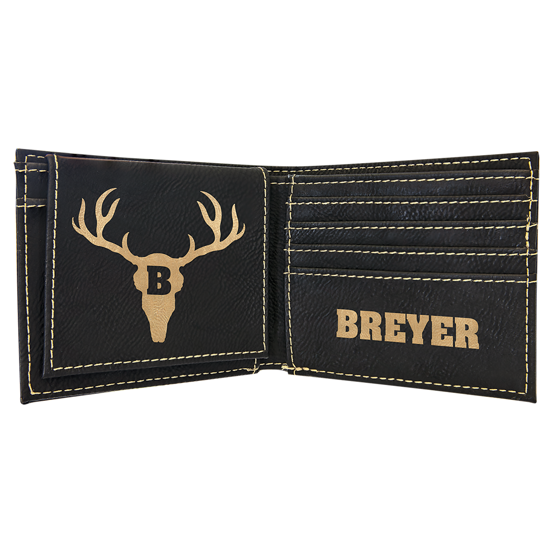 Black/Gold Leatherette Bifold Wallet with Flip ID