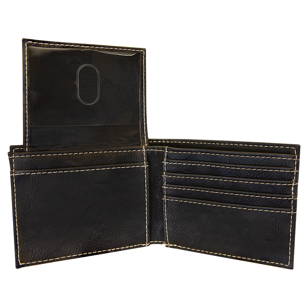 Black/Gold Leatherette Bifold Wallet with Flip ID