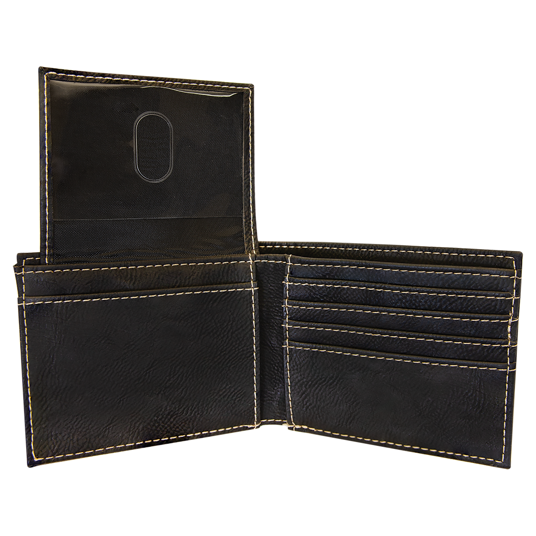 Black/Gold Leatherette Bifold Wallet with Flip ID