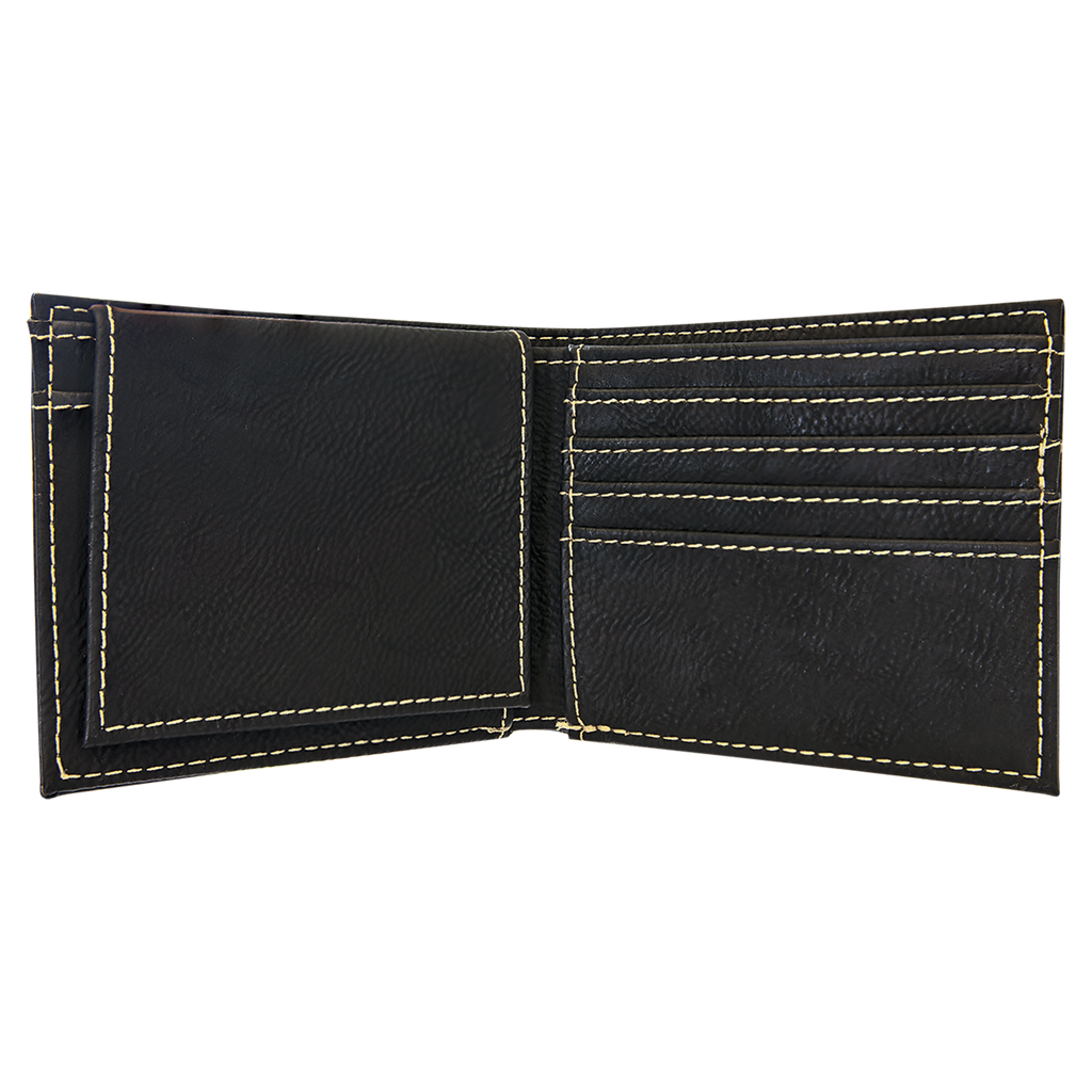 Black/Gold Leatherette Bifold Wallet with Flip ID