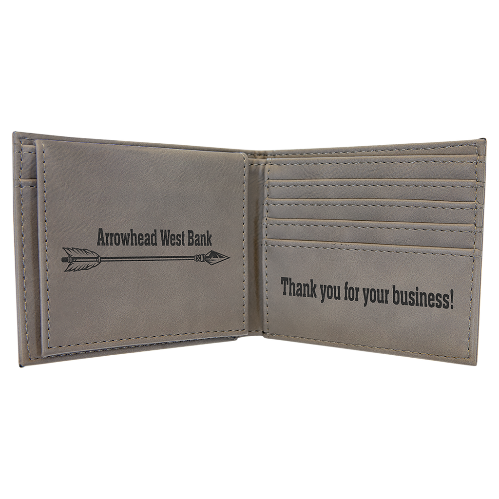 Gray Leatherette Bifold Wallet with Flip ID