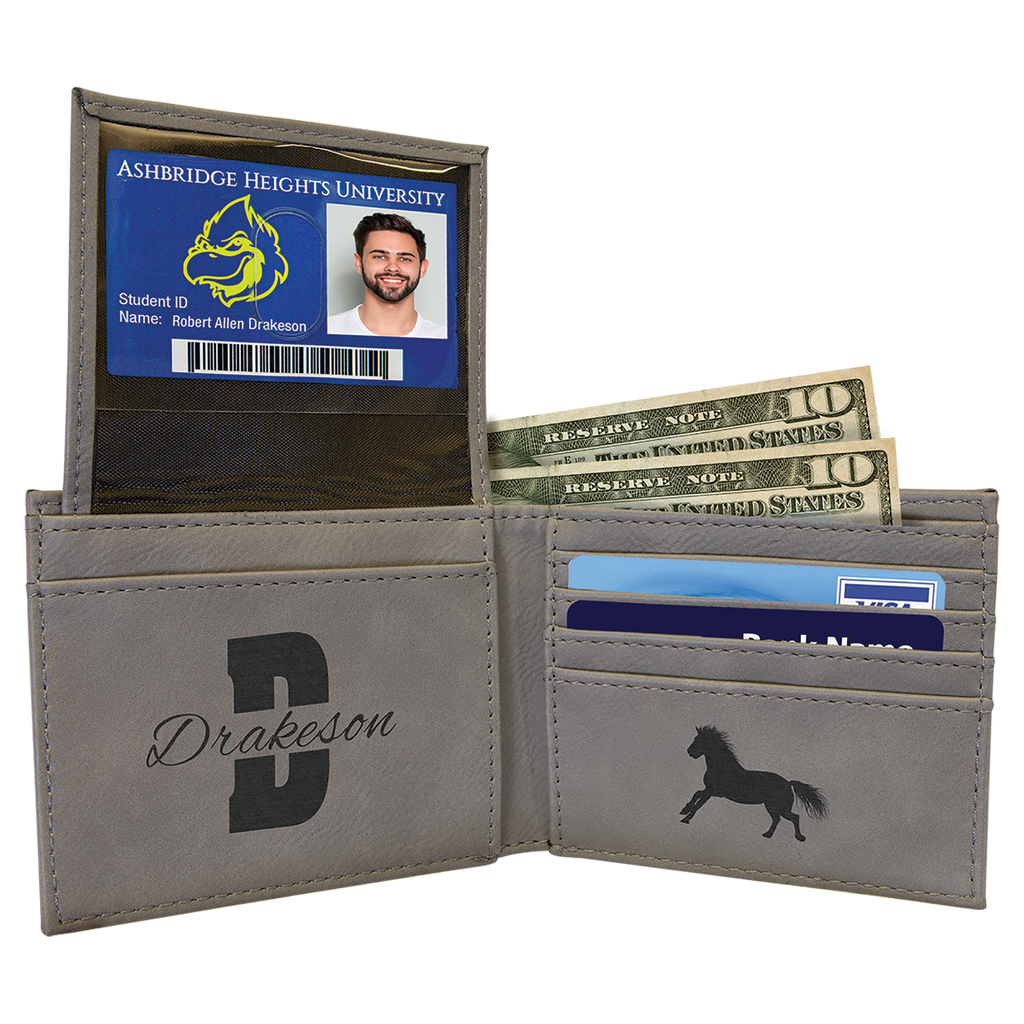 Gray Leatherette Bifold Wallet with Flip ID