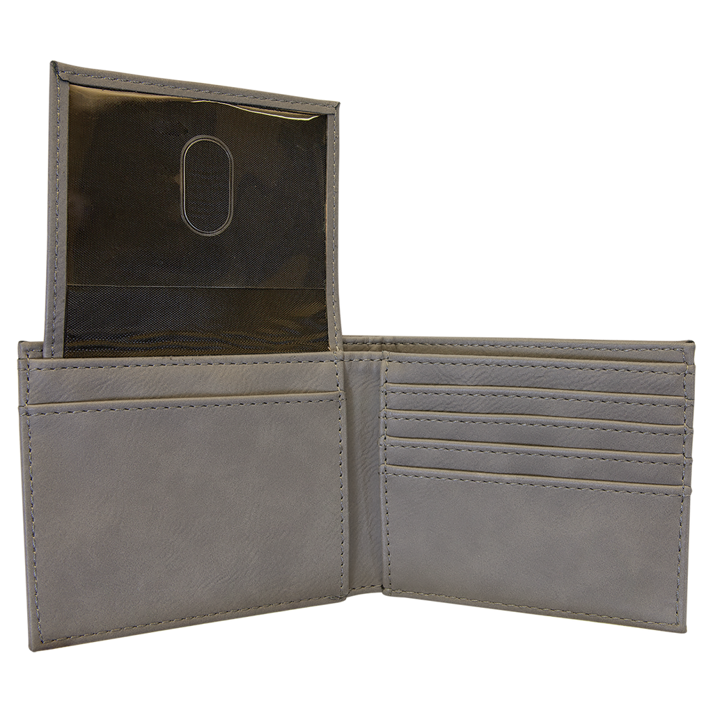 Gray Leatherette Bifold Wallet with Flip ID