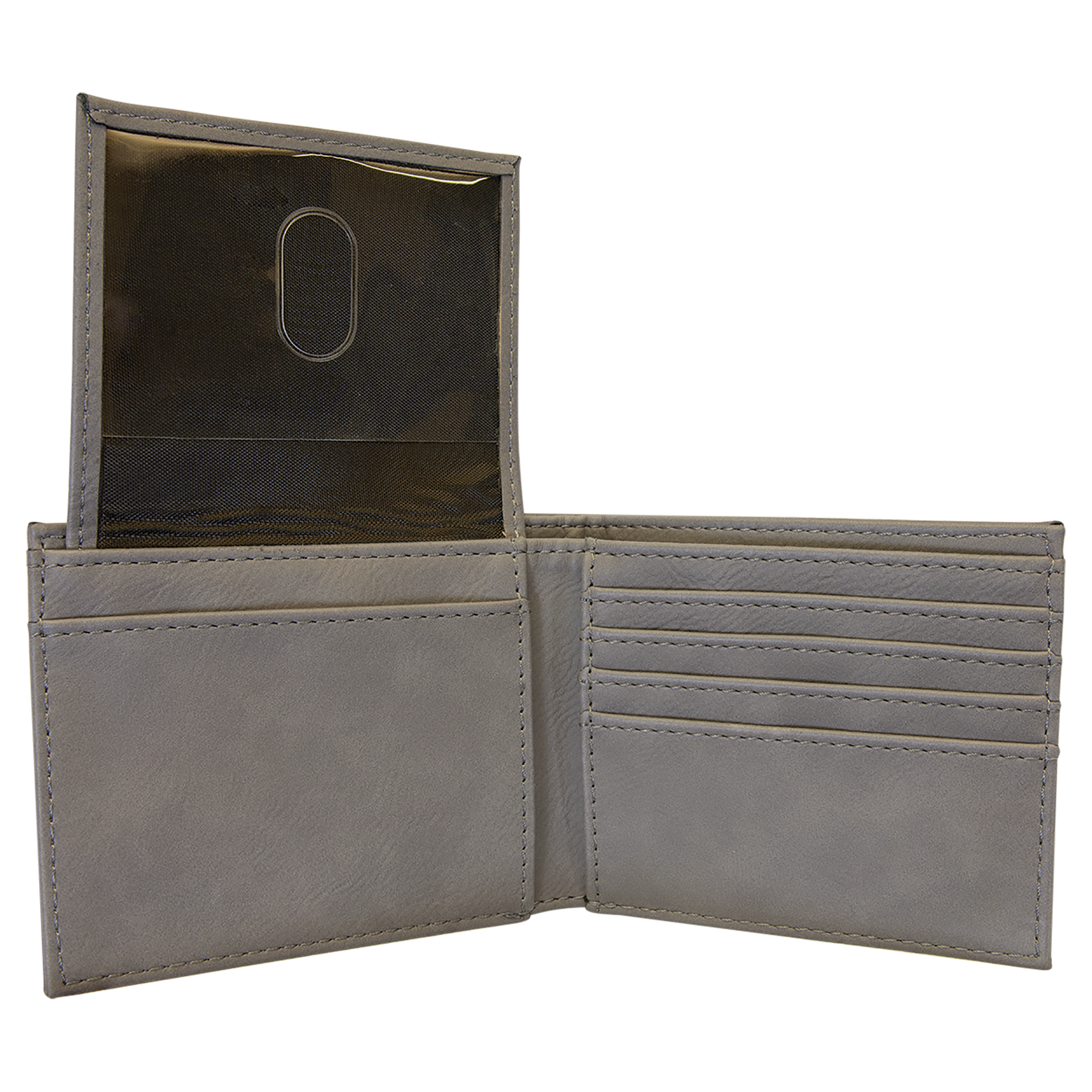 Gray Leatherette Bifold Wallet with Flip ID