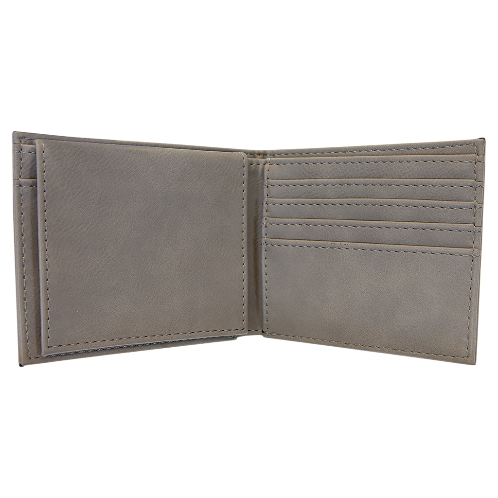 Gray Leatherette Bifold Wallet with Flip ID
