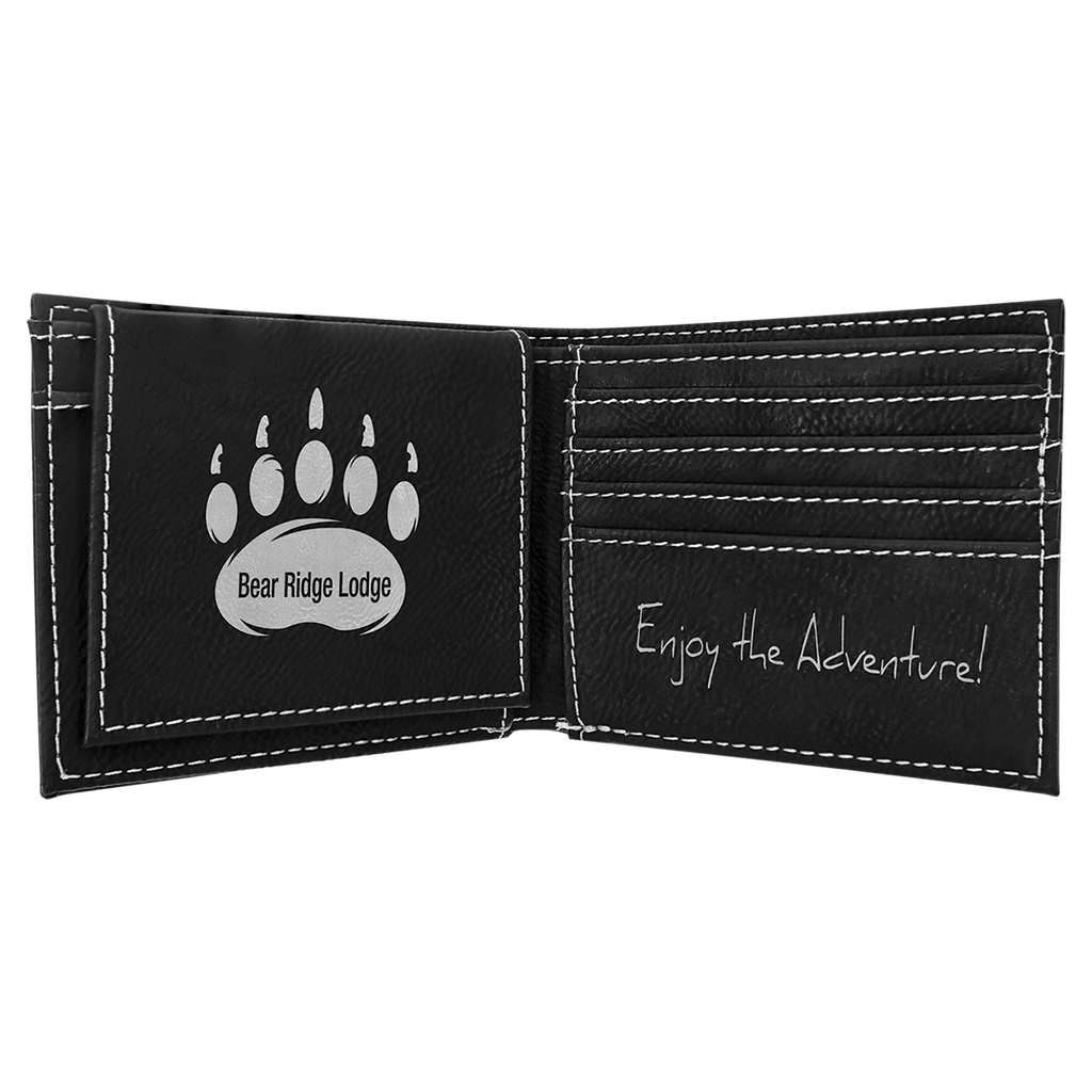 Black/Silver Leatherette Bifold Wallet with Flip ID