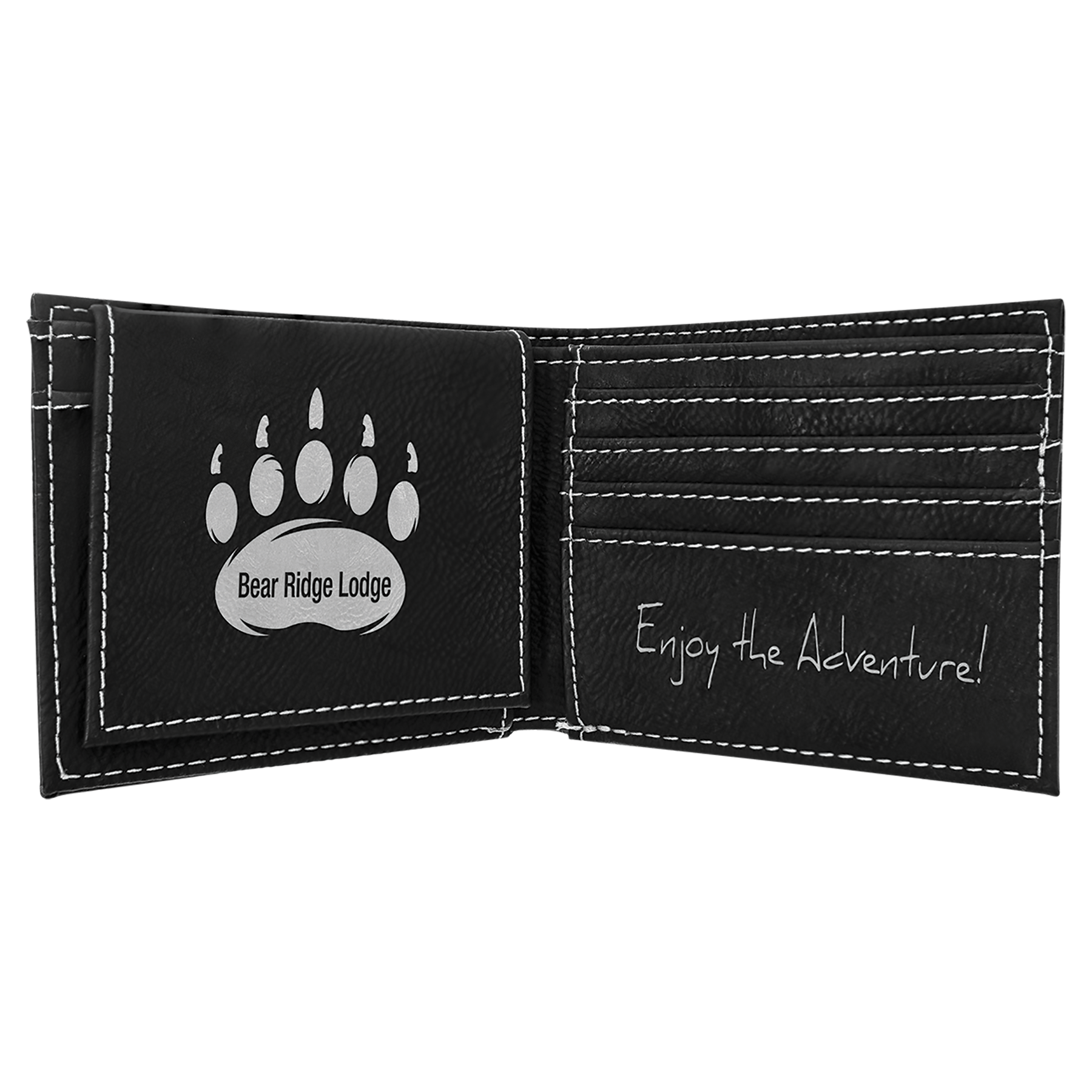 Black/Silver Leatherette Bifold Wallet with Flip ID