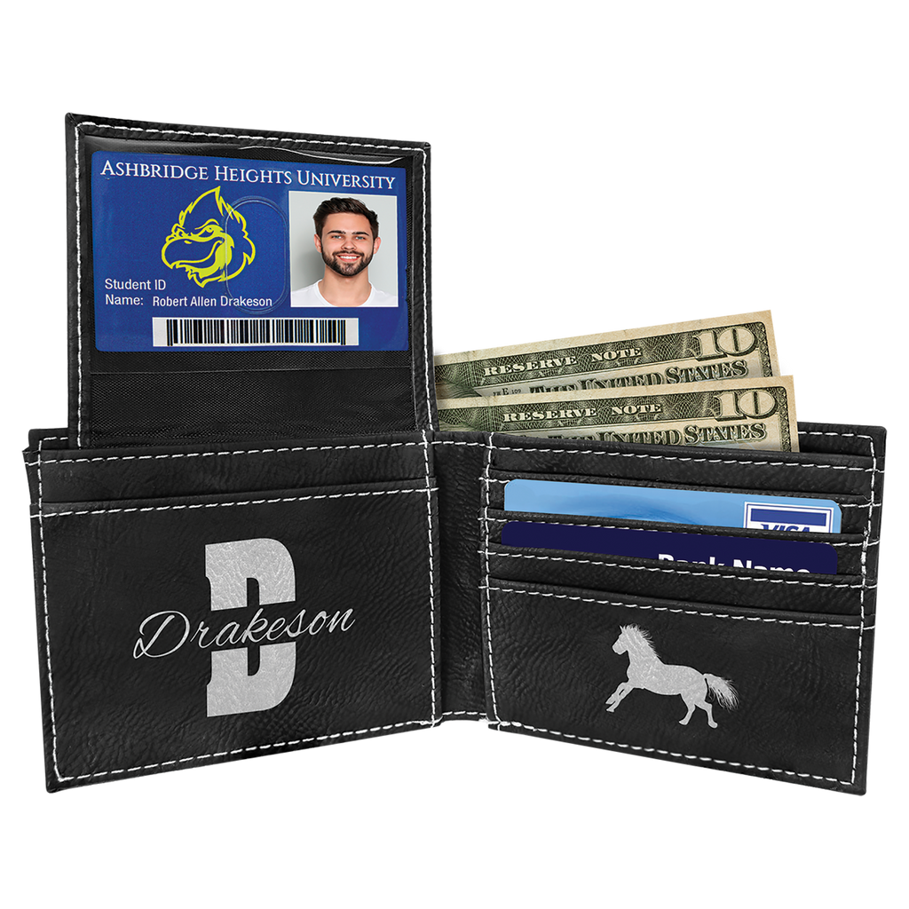 Black/Silver Leatherette Bifold Wallet with Flip ID