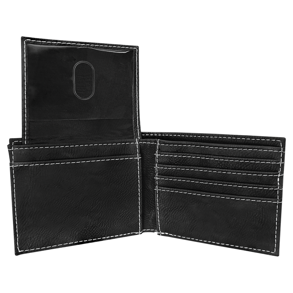 Black/Silver Leatherette Bifold Wallet with Flip ID