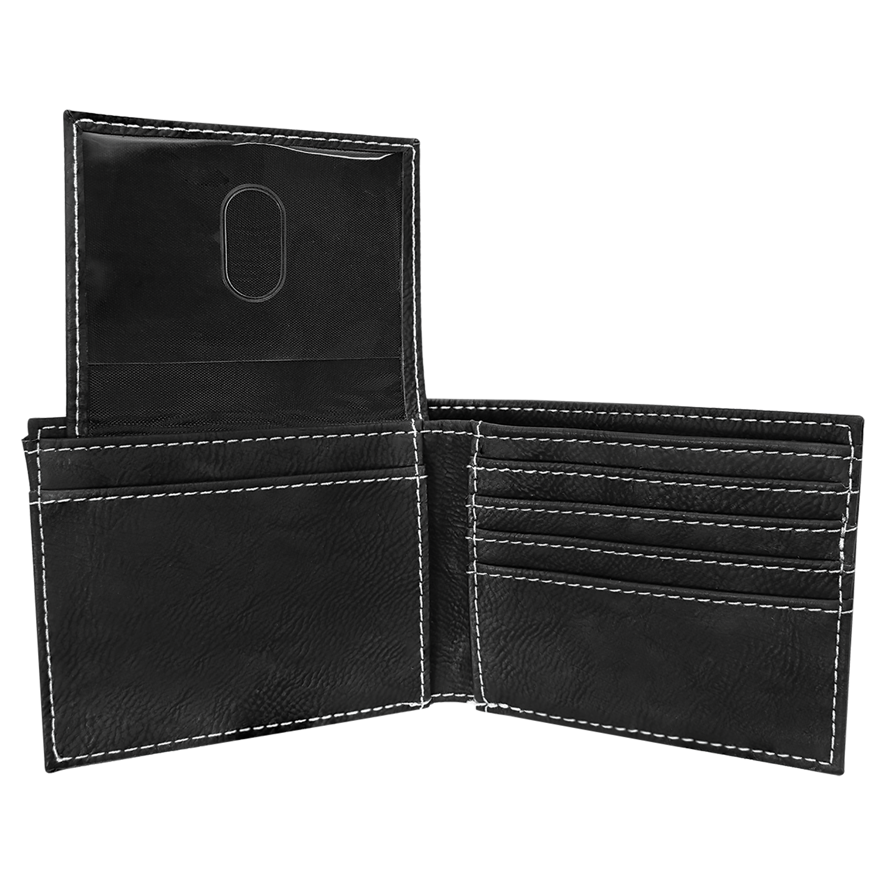 Black/Silver Leatherette Bifold Wallet with Flip ID