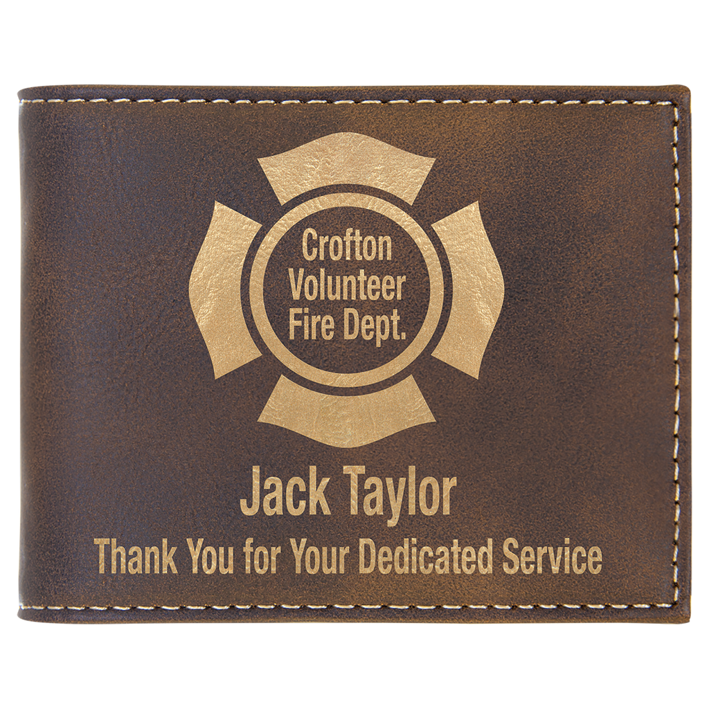Rustic/Gold Leatherette Bifold Wallet with Flip ID