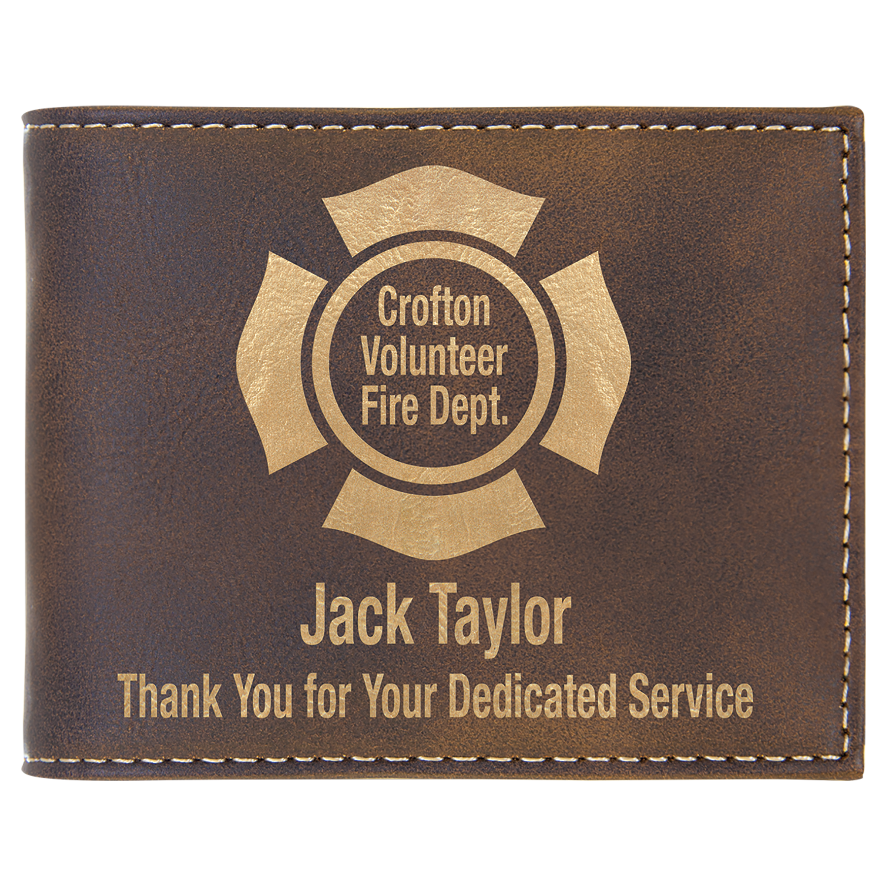 Rustic/Gold Leatherette Bifold Wallet with Flip ID