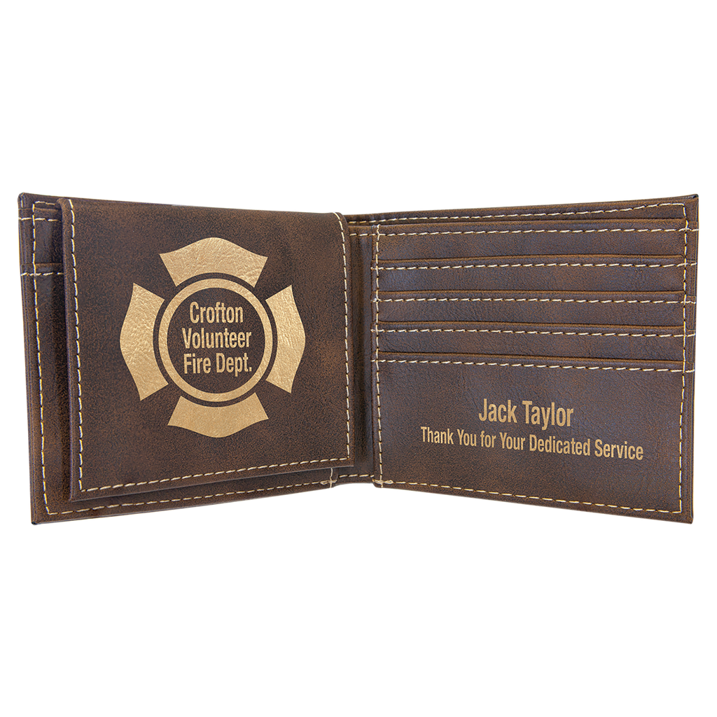 Rustic/Gold Leatherette Bifold Wallet with Flip ID