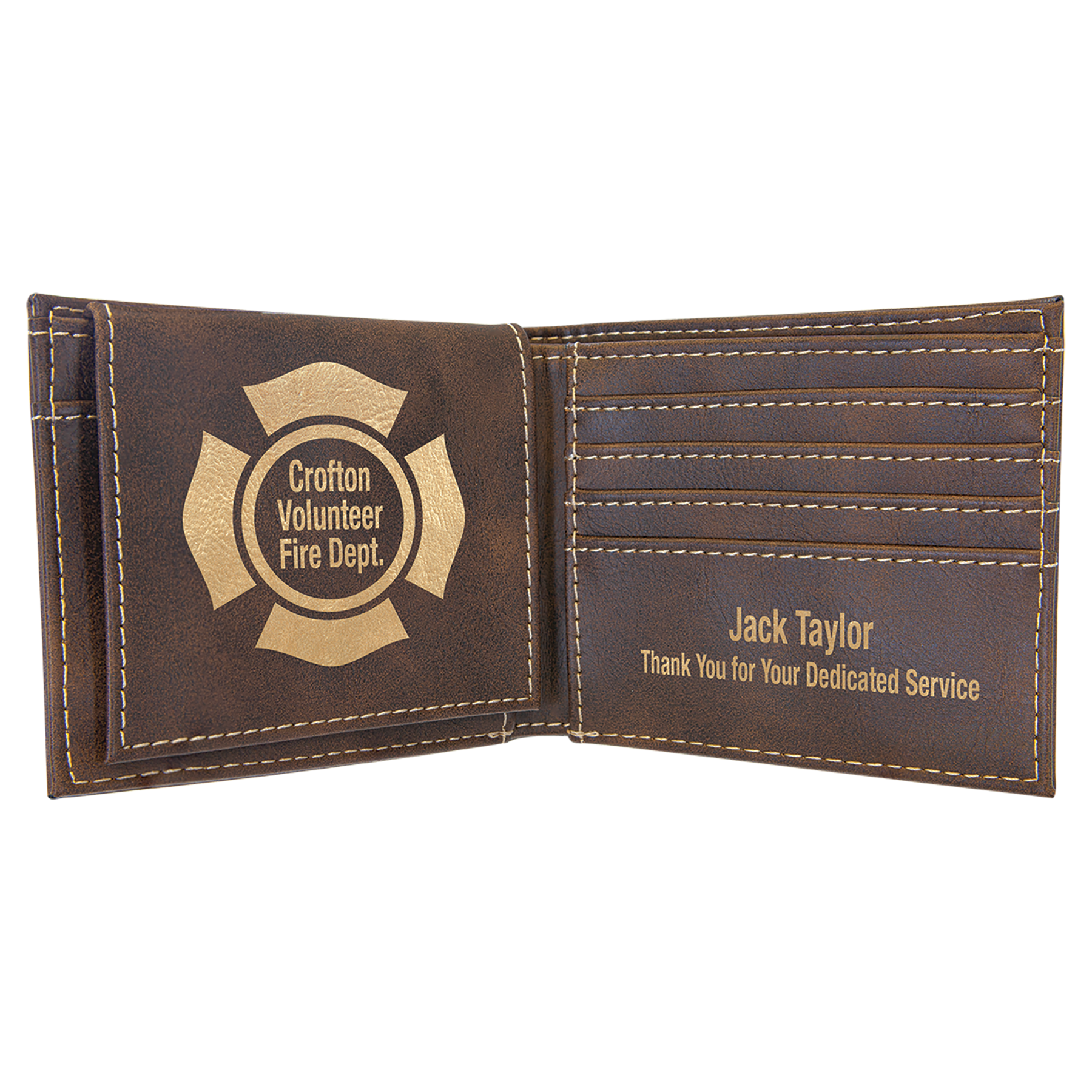 Rustic/Gold Leatherette Bifold Wallet with Flip ID