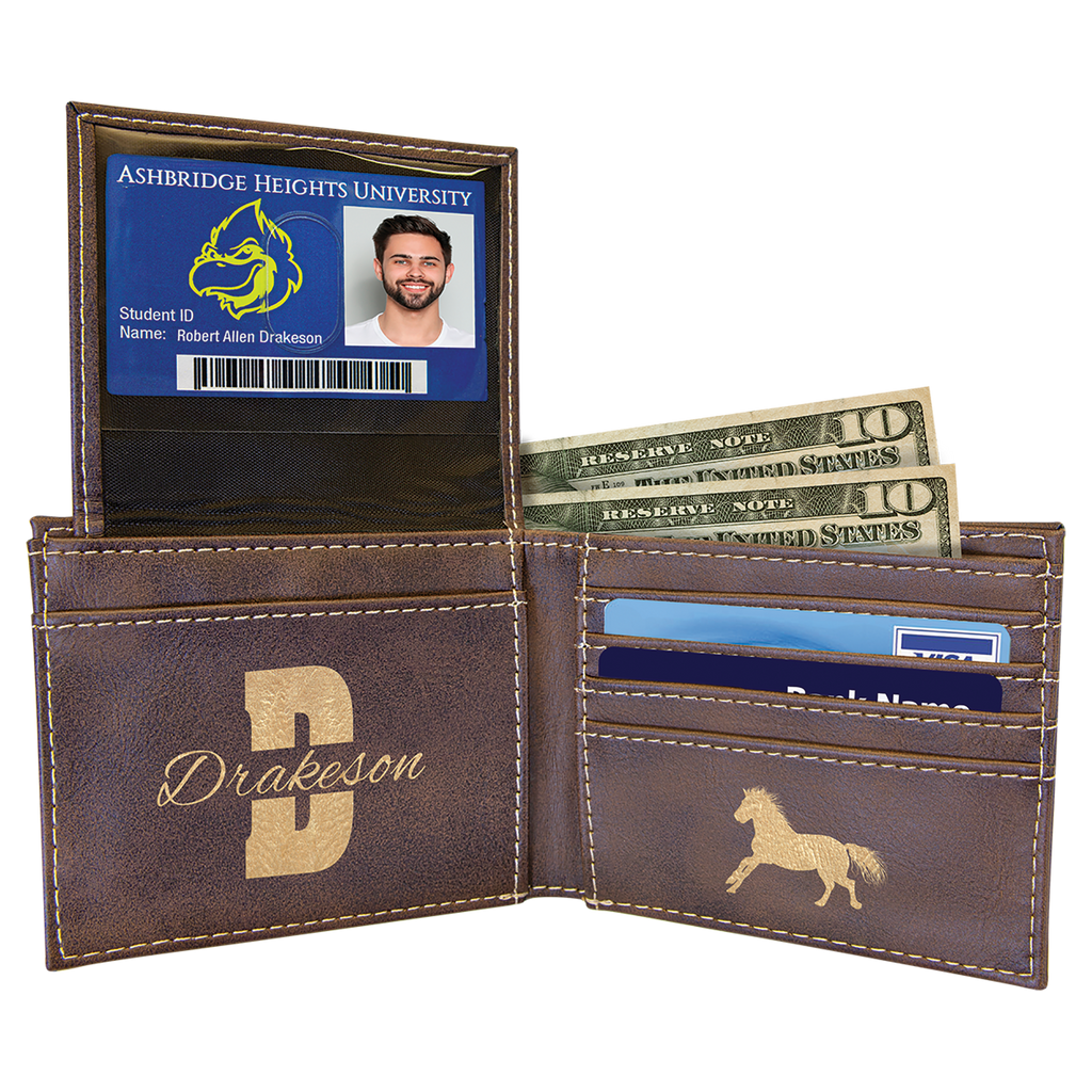 Rustic/Gold Leatherette Bifold Wallet with Flip ID