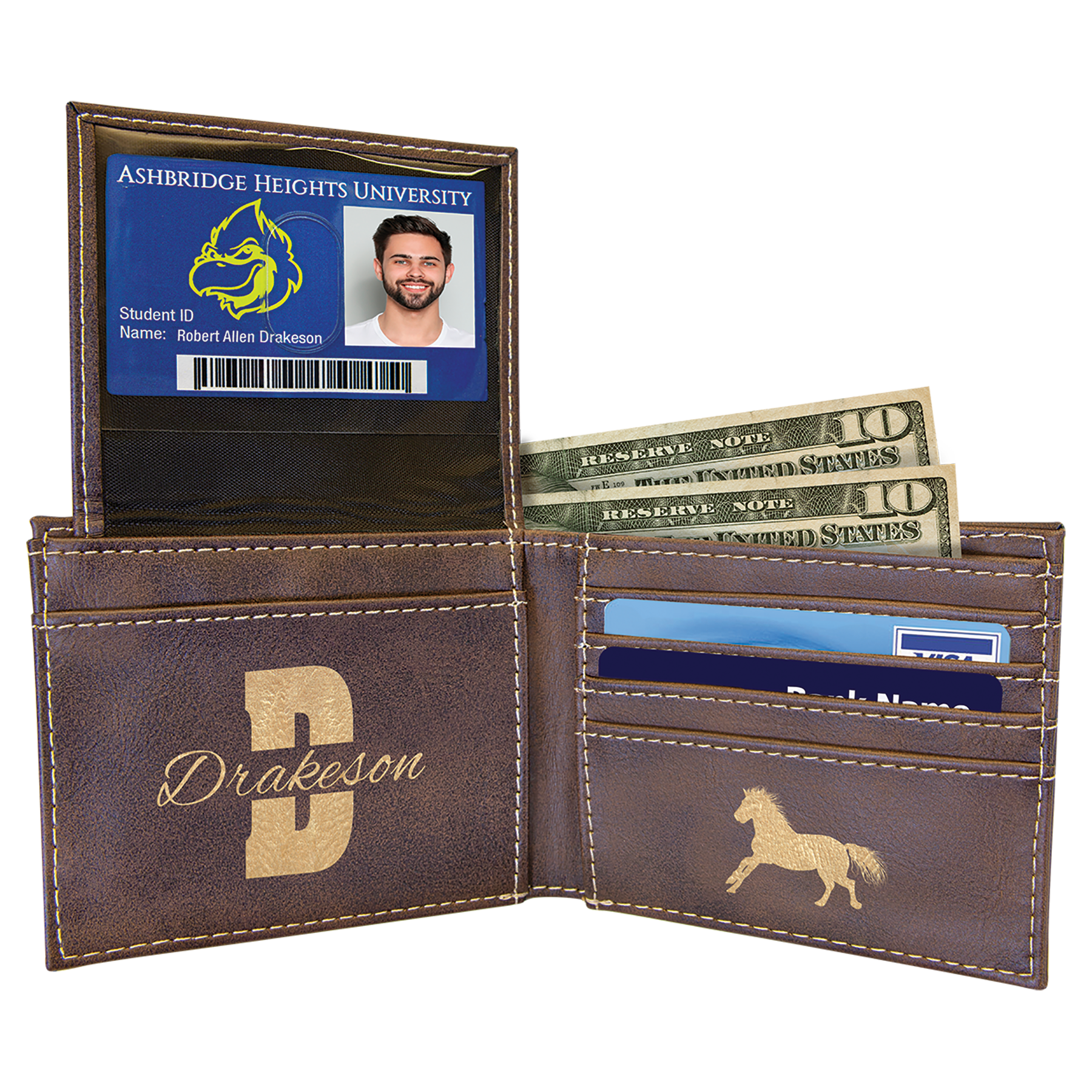 Rustic/Gold Leatherette Bifold Wallet with Flip ID