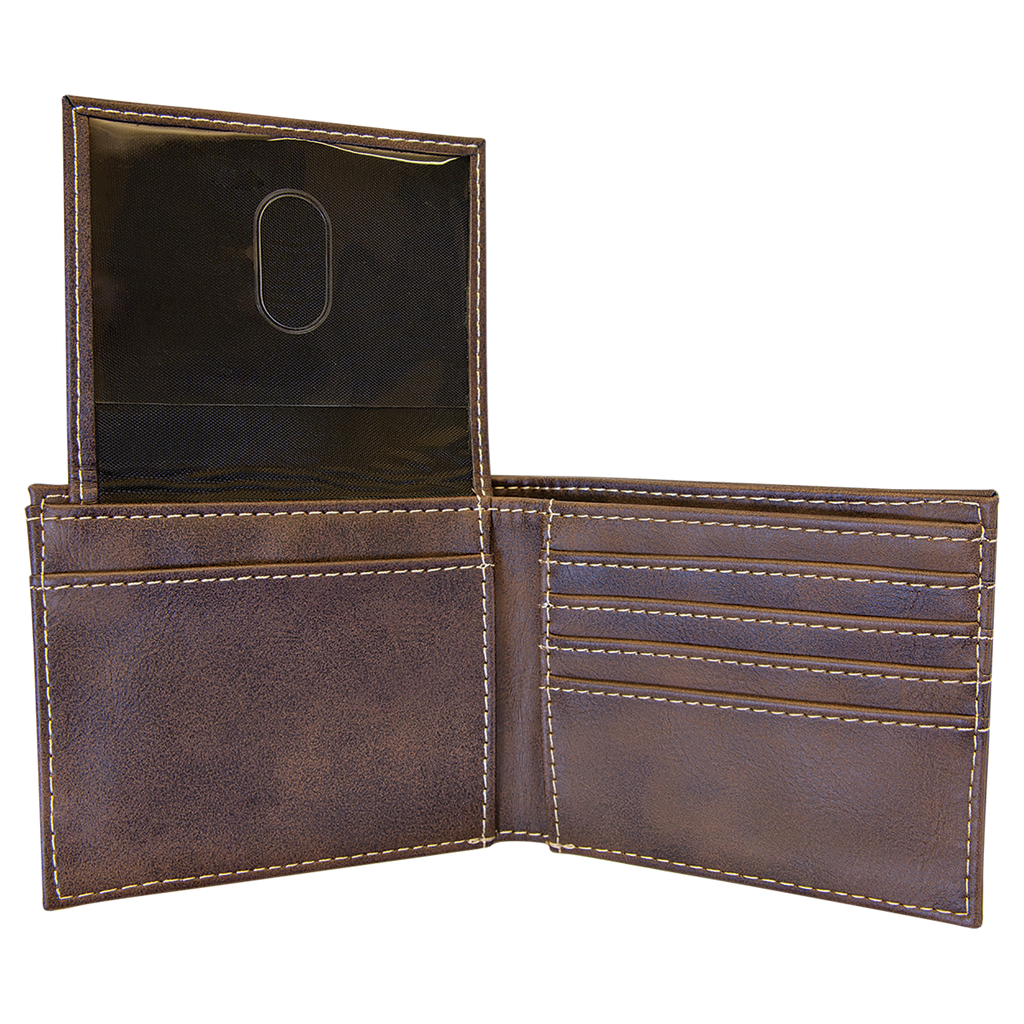 Rustic/Gold Leatherette Bifold Wallet with Flip ID