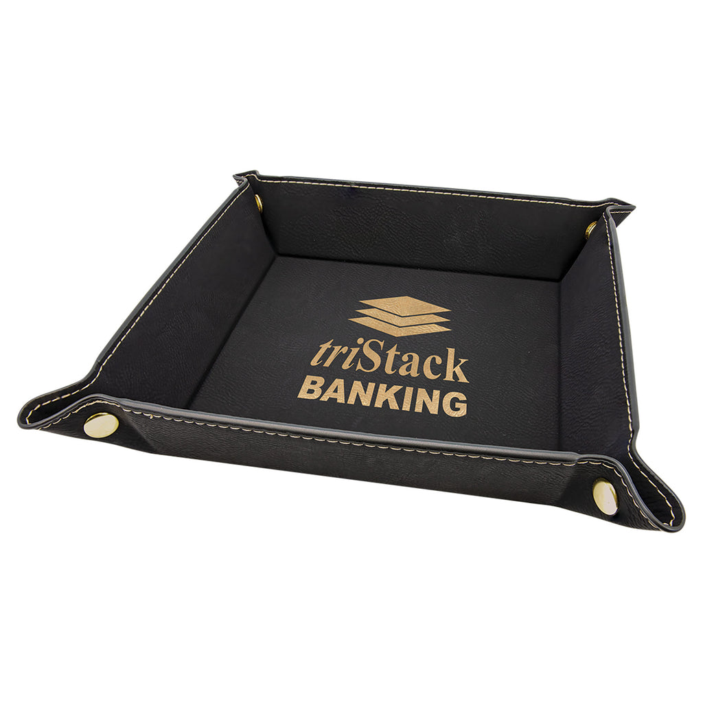 Black/Gold Leatherette Snap Up Tray