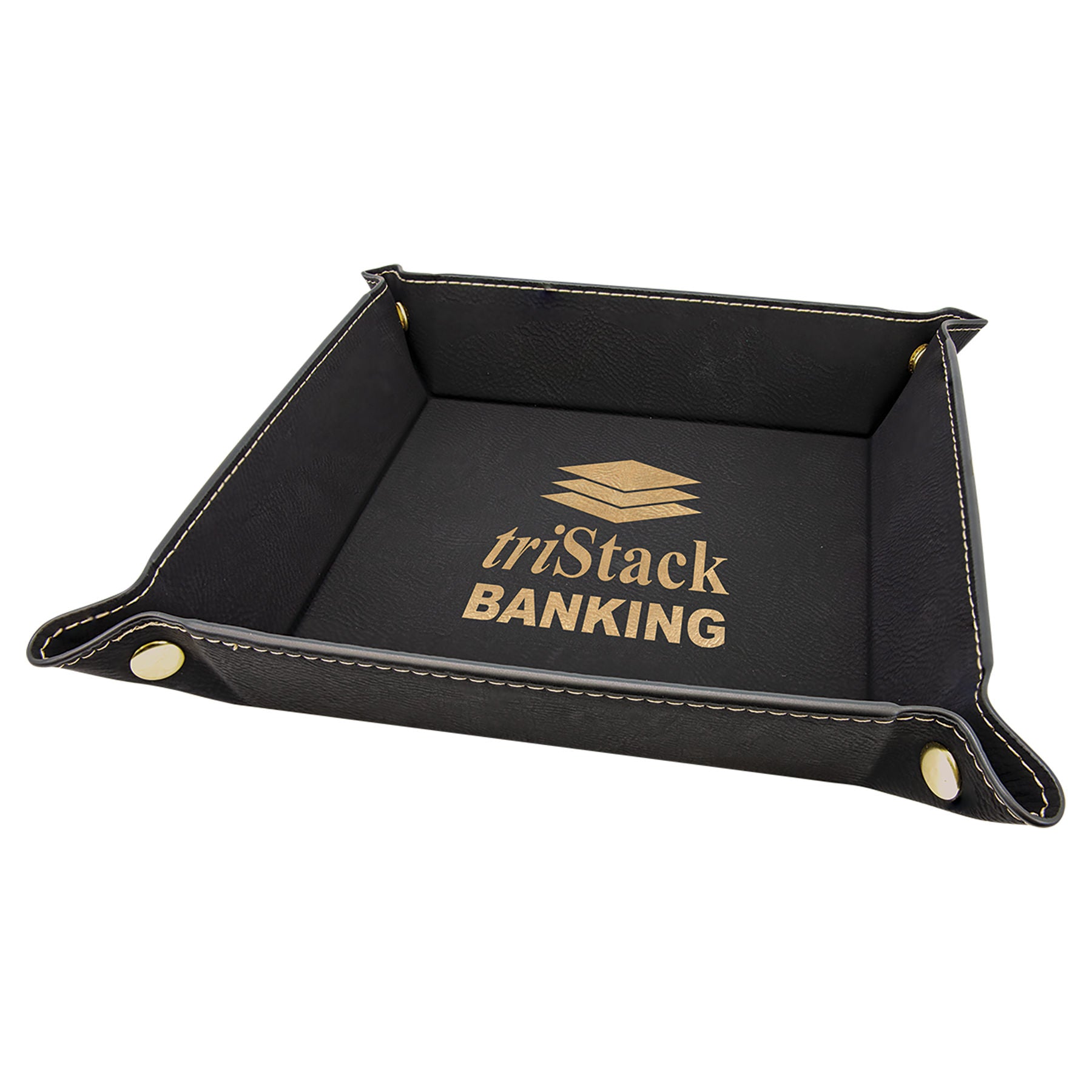 Black/Gold Leatherette Snap Up Tray