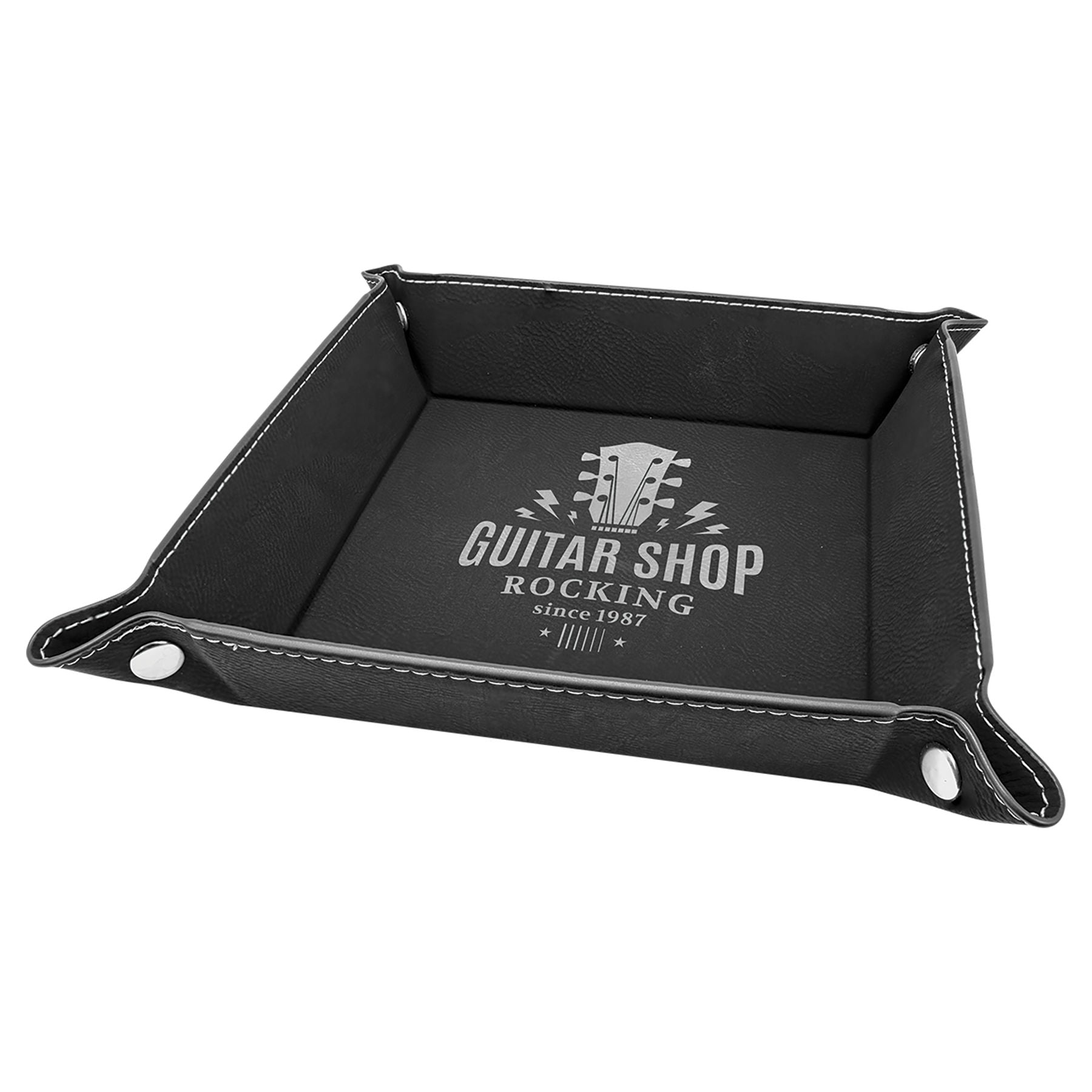 Black/Silver Leatherette Snap Up Tray