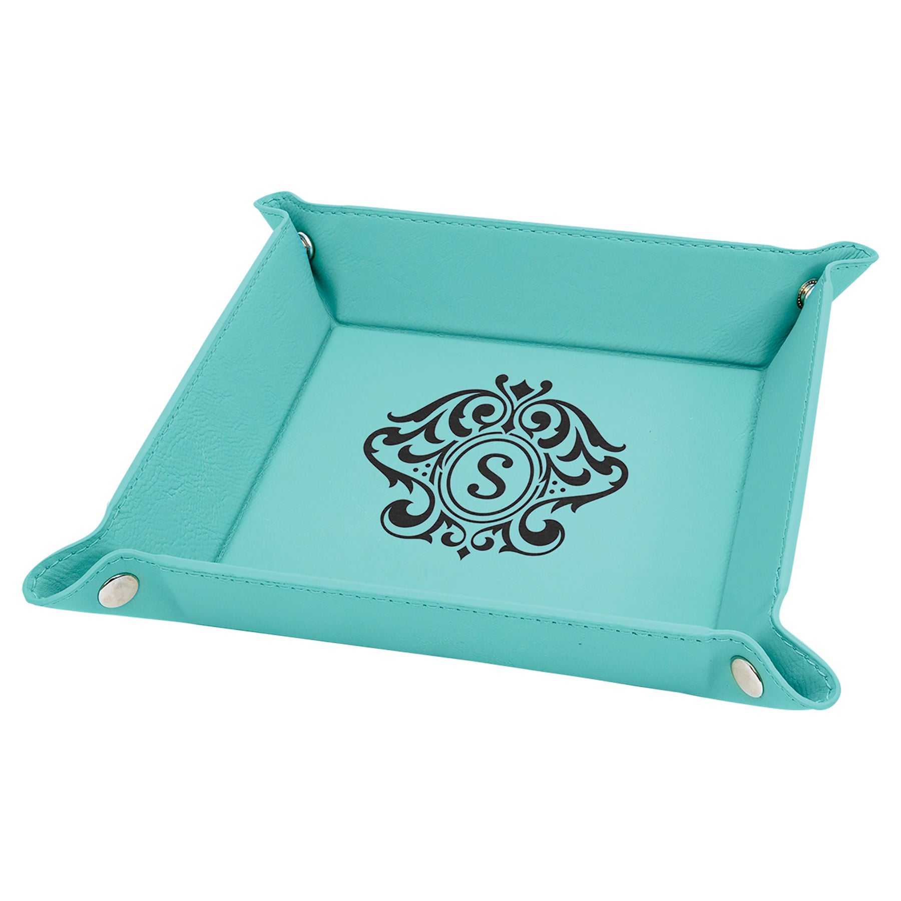 Teal Leatherette Snap Up Tray
