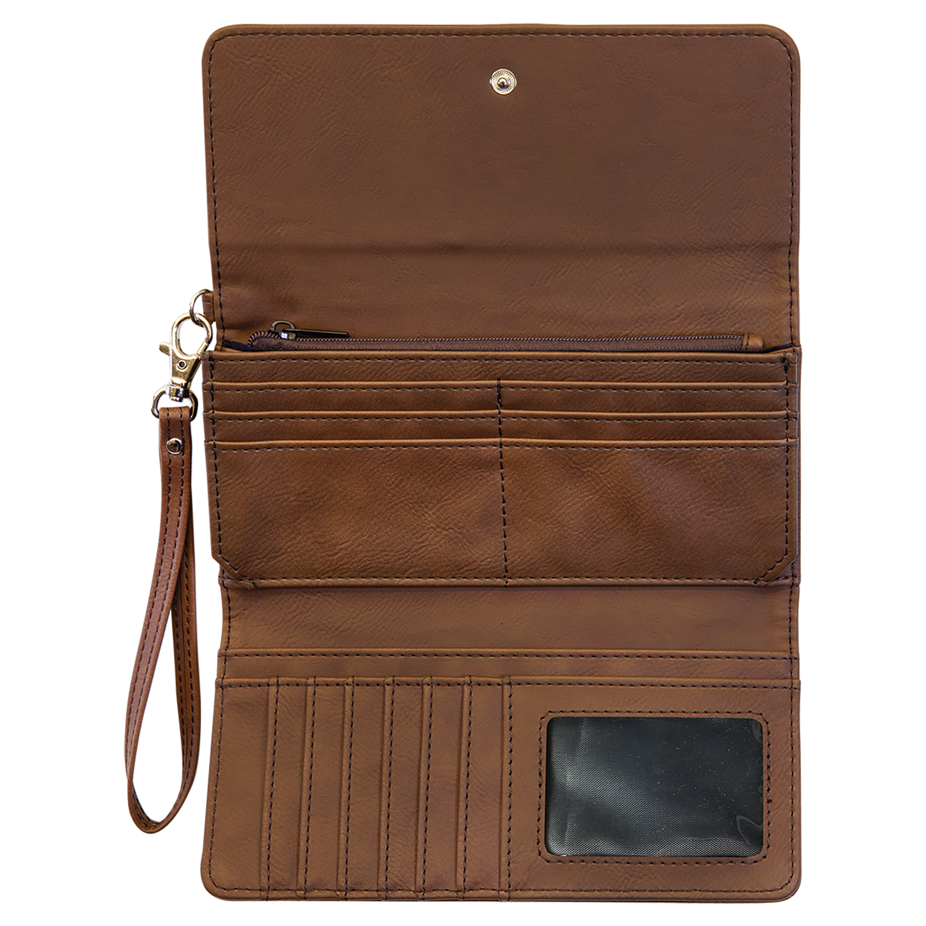 Dark Brown Leatherette Wallet with Strap