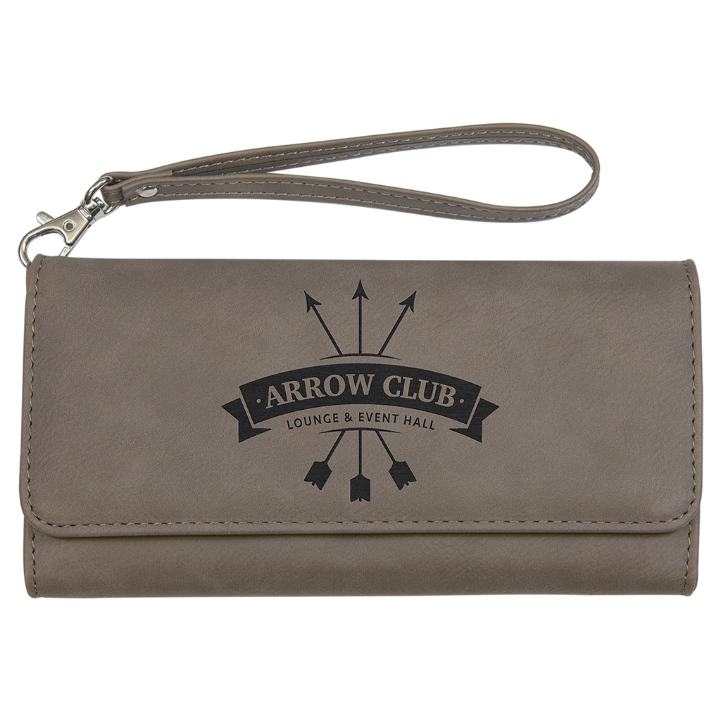 Gray Leatherette Wallet with Strap