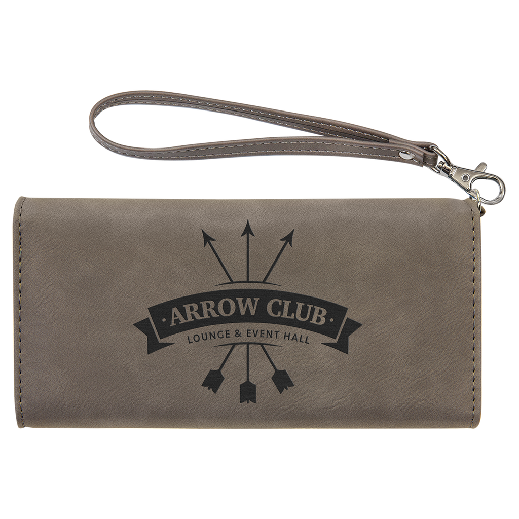 Gray Leatherette Wallet with Strap