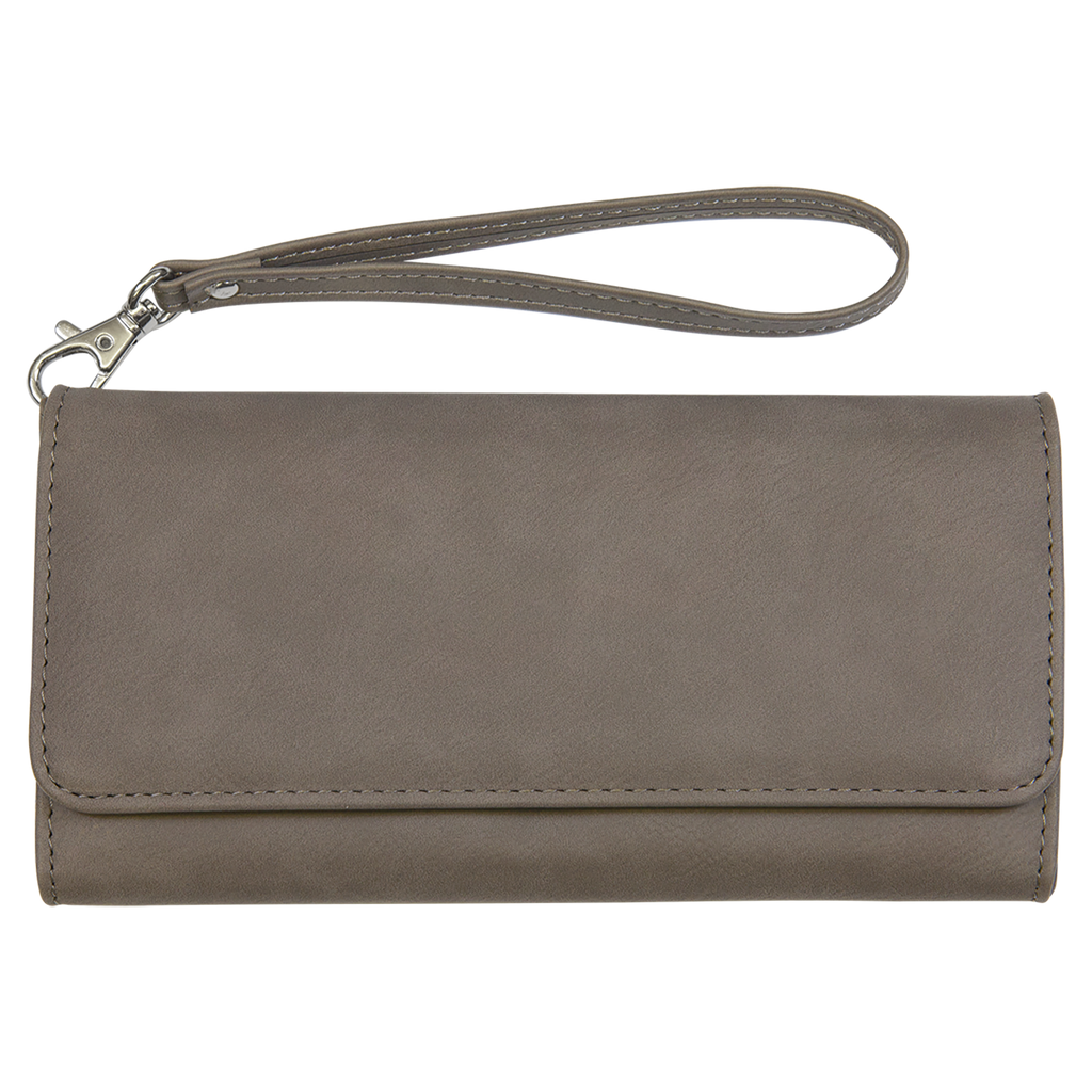 Gray Leatherette Wallet with Strap