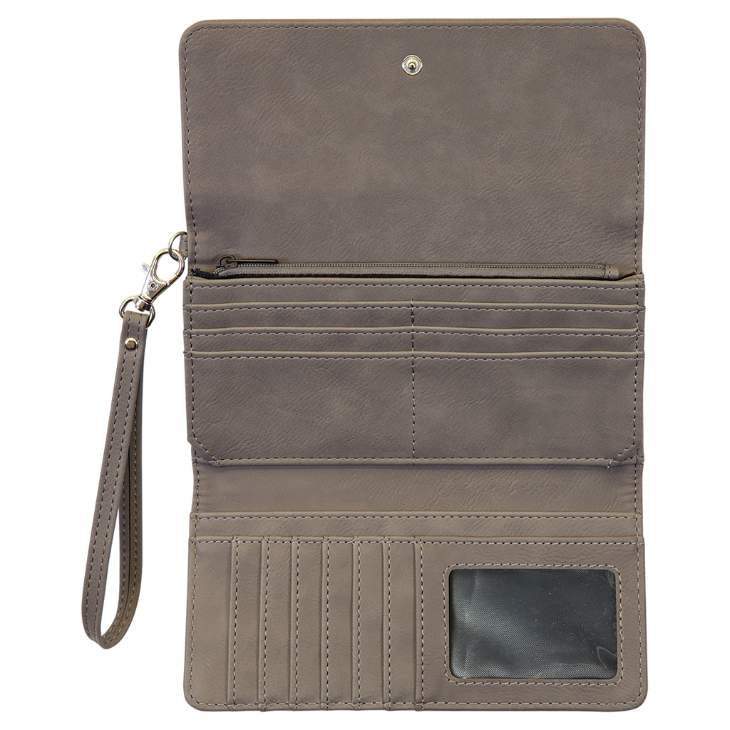 Gray Leatherette Wallet with Strap