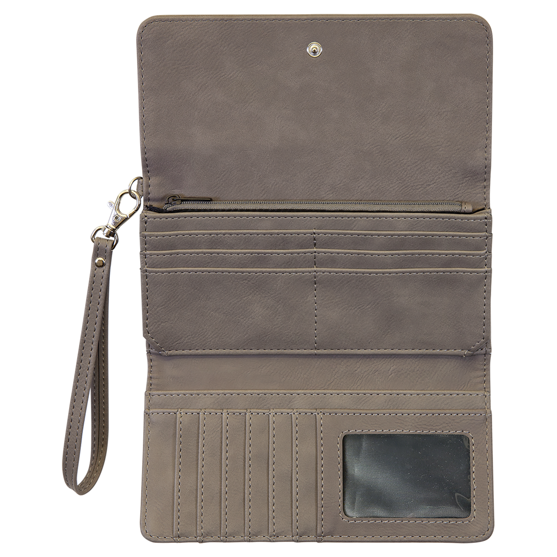 Gray Leatherette Wallet with Strap