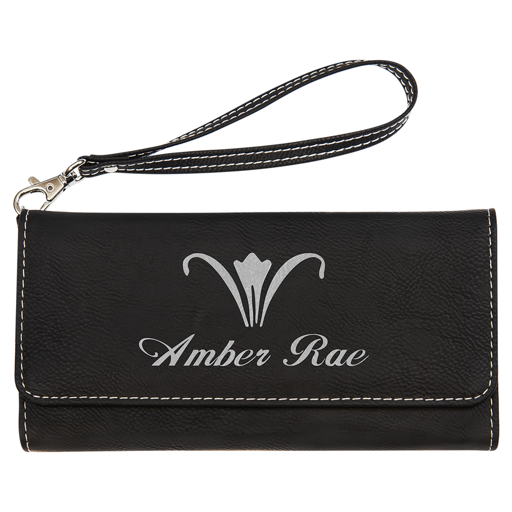 Black/Silver Leatherette Wallet with Strap