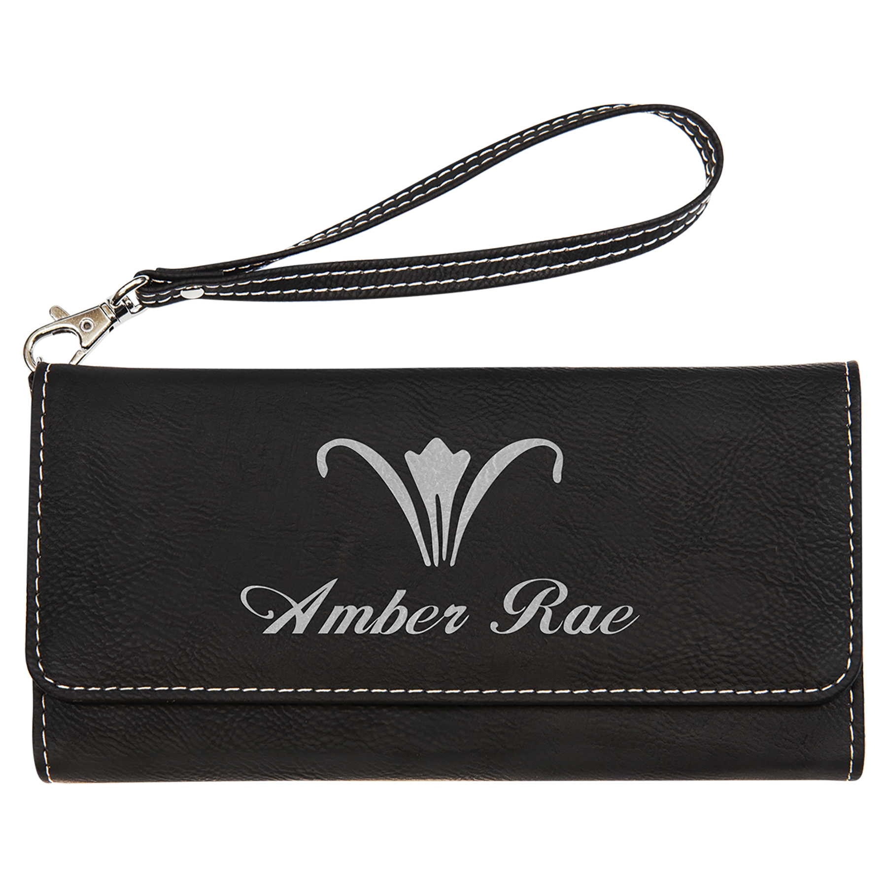 Black/Silver Leatherette Wallet with Strap