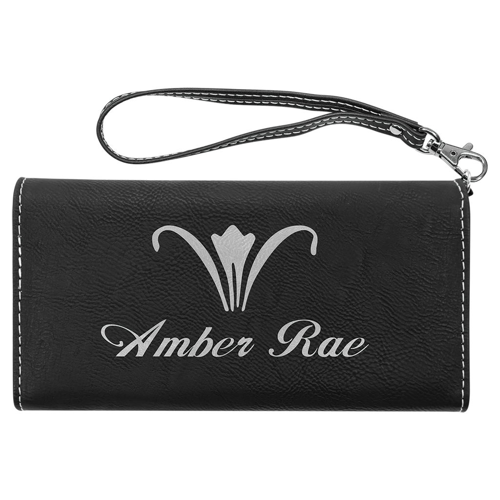 Black/Silver Leatherette Wallet with Strap