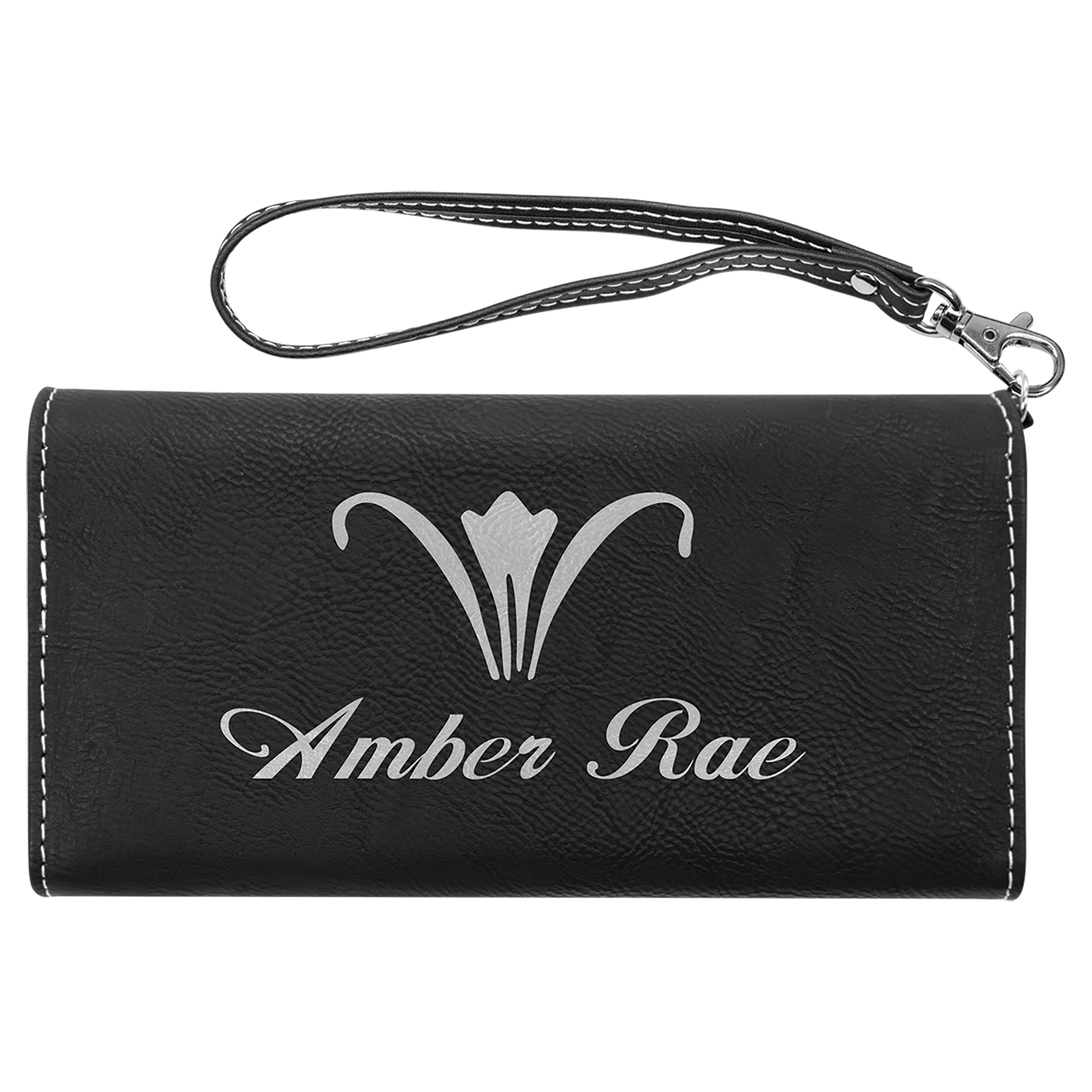 Black/Silver Leatherette Wallet with Strap
