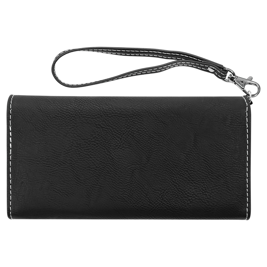Black/Silver Leatherette Wallet with Strap blank-preview