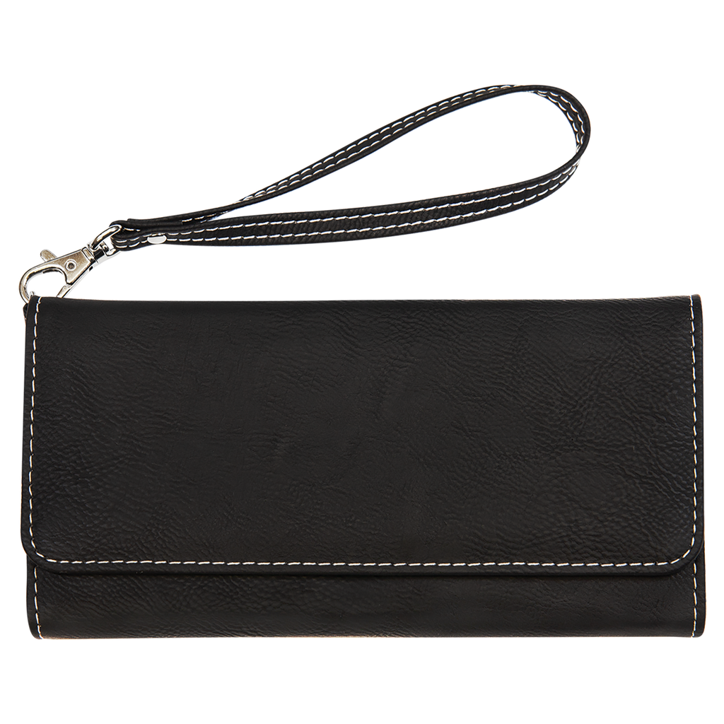 Black/Silver Leatherette Wallet with Strap