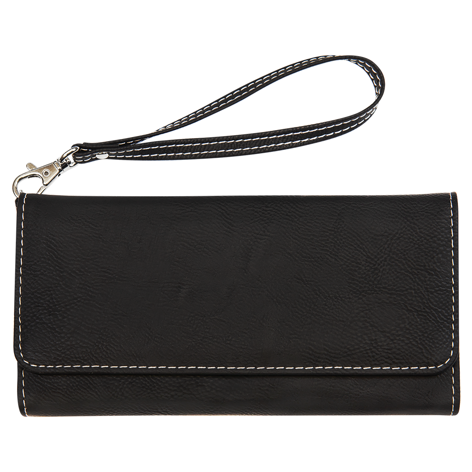 Black/Silver Leatherette Wallet with Strap