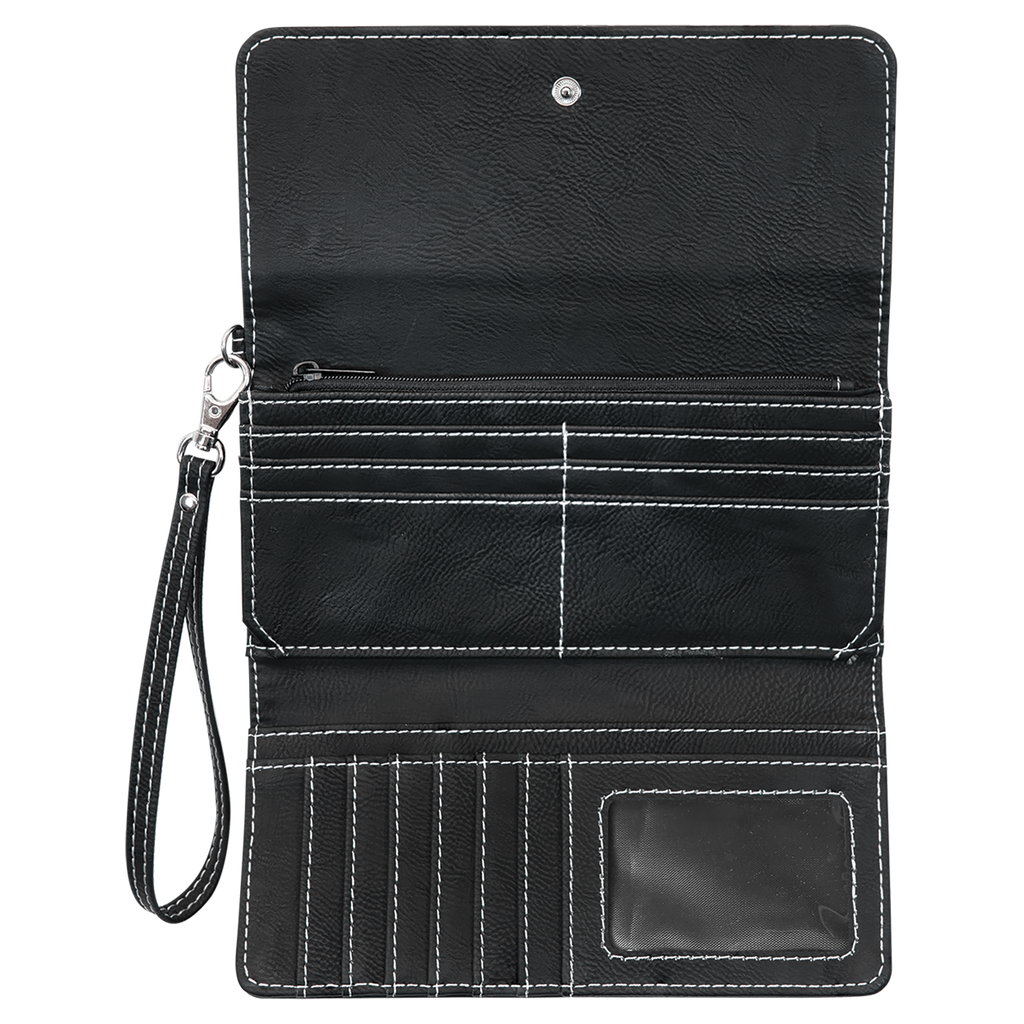 Black/Silver Leatherette Wallet with Strap