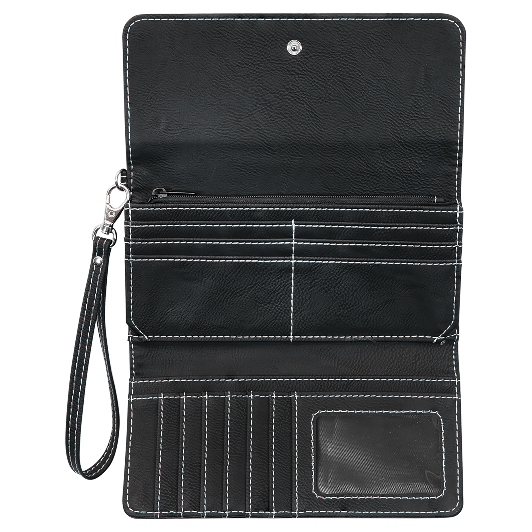 Black/Silver Leatherette Wallet with Strap