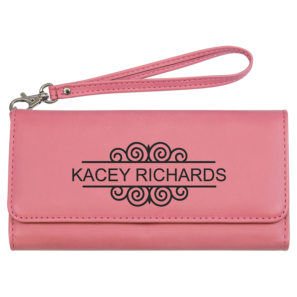 Pink Leatherette Wallet with Strap