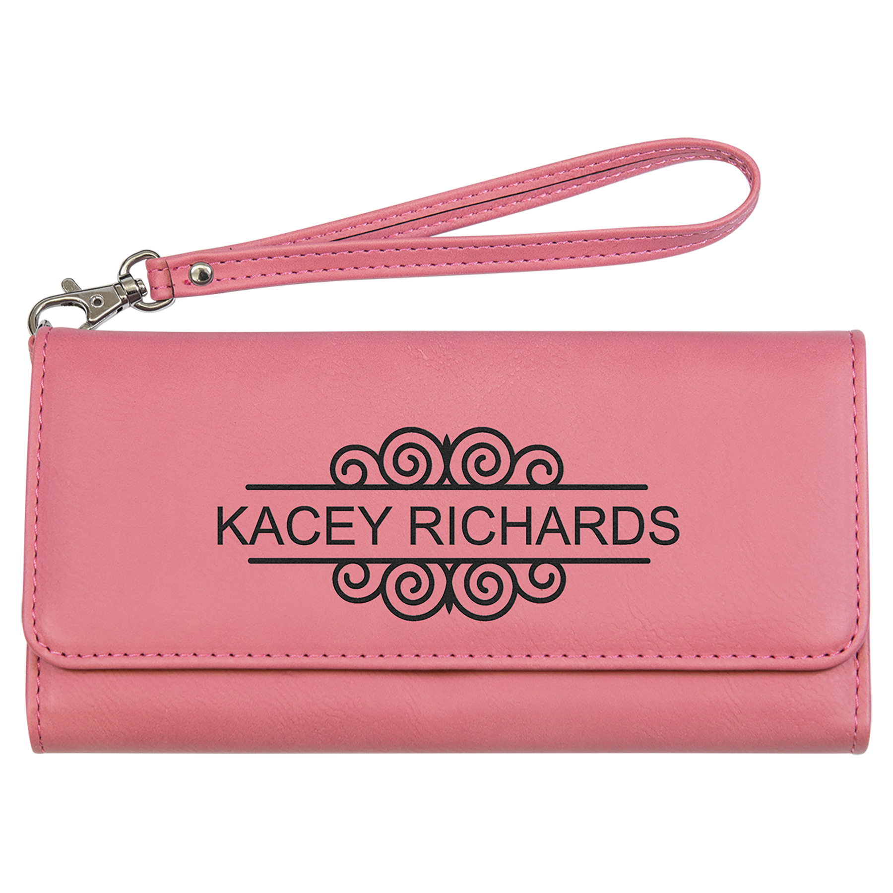 Pink Leatherette Wallet with Strap