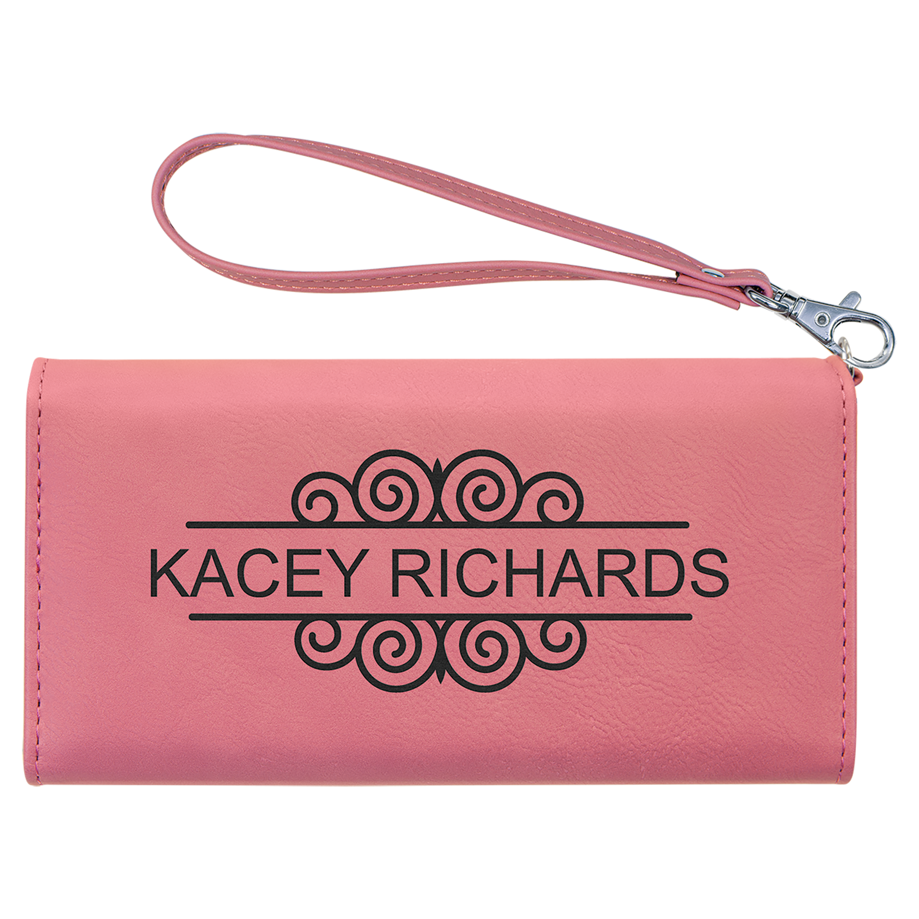 Pink Leatherette Wallet with Strap