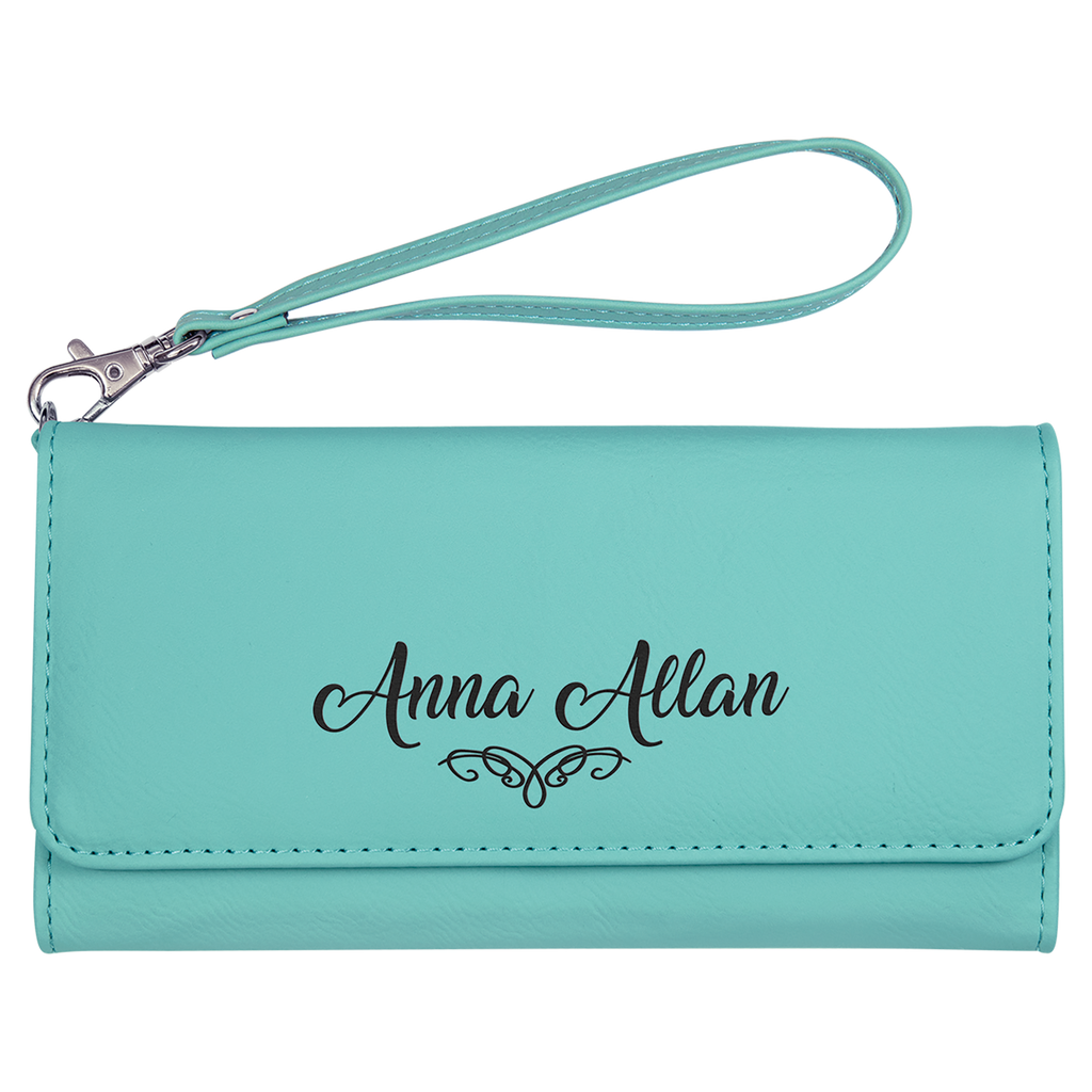 Teal Leatherette Wallet with Strap