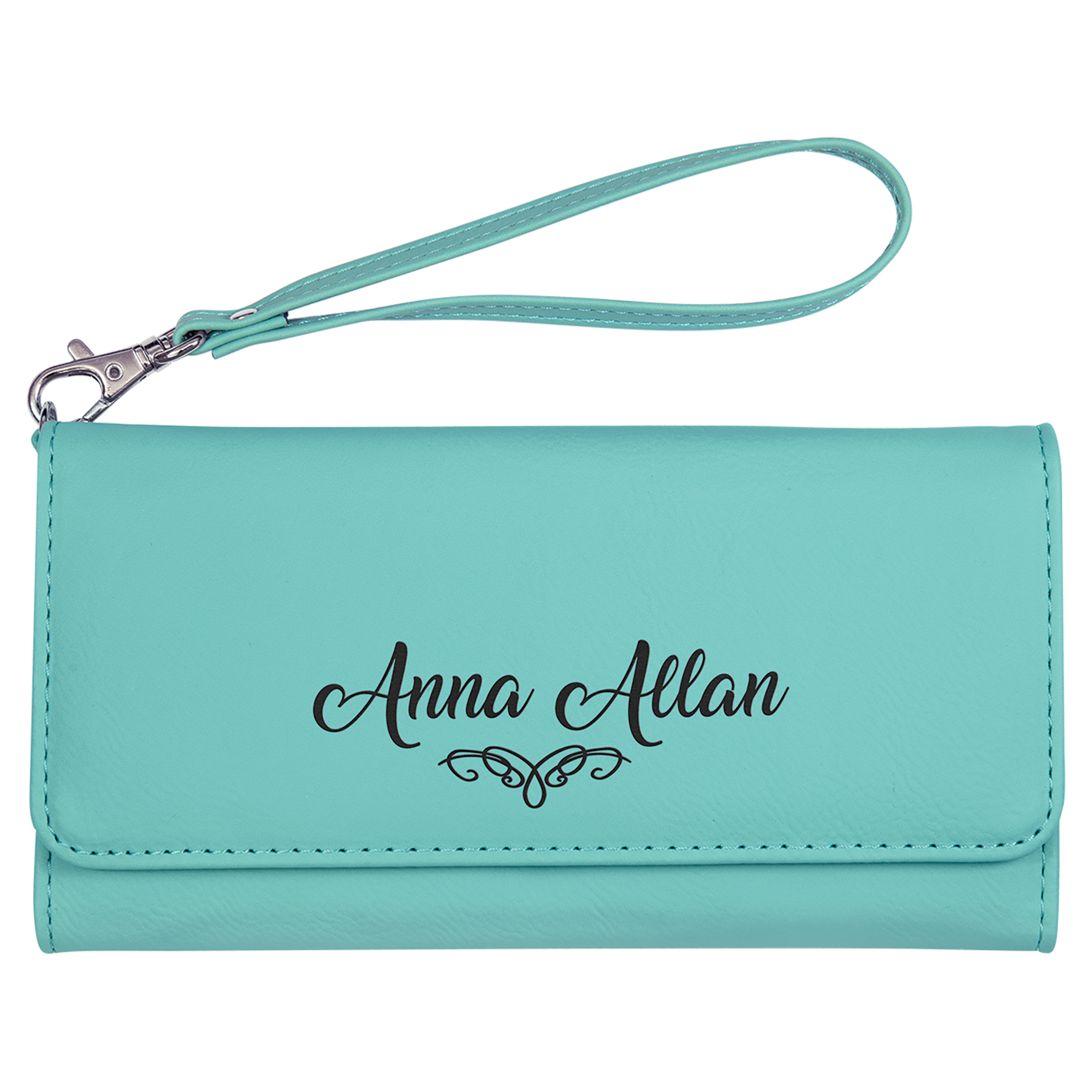 Teal Leatherette Wallet with Strap
