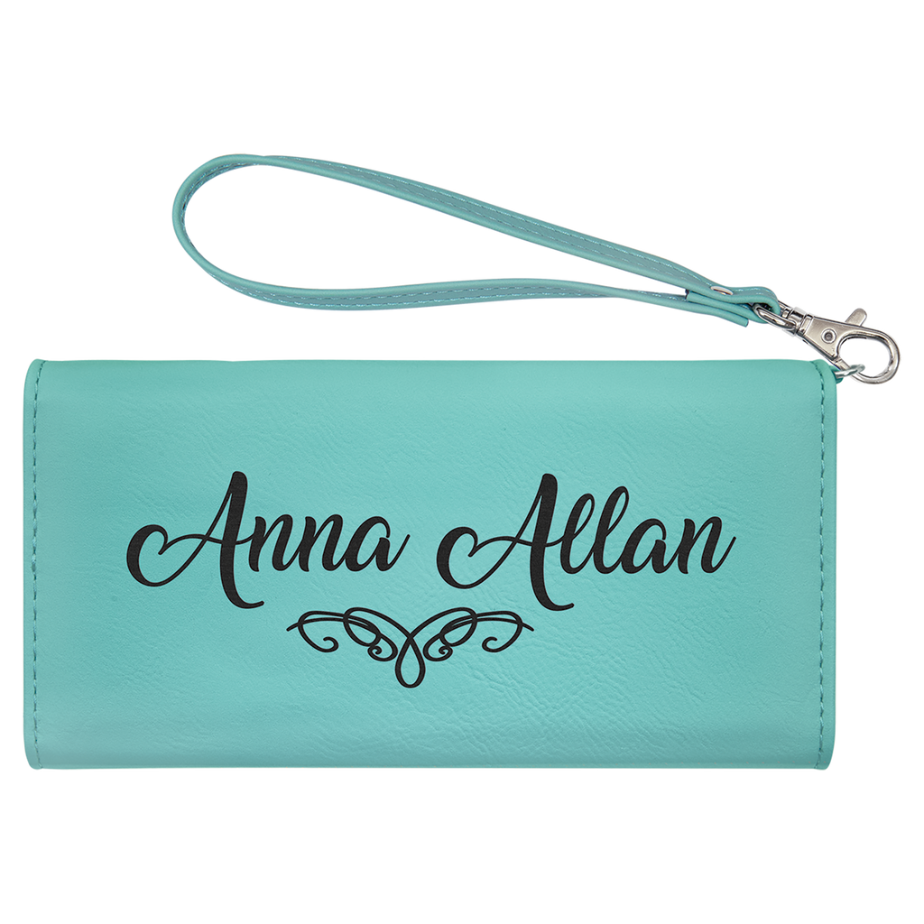 Teal Leatherette Wallet with Strap