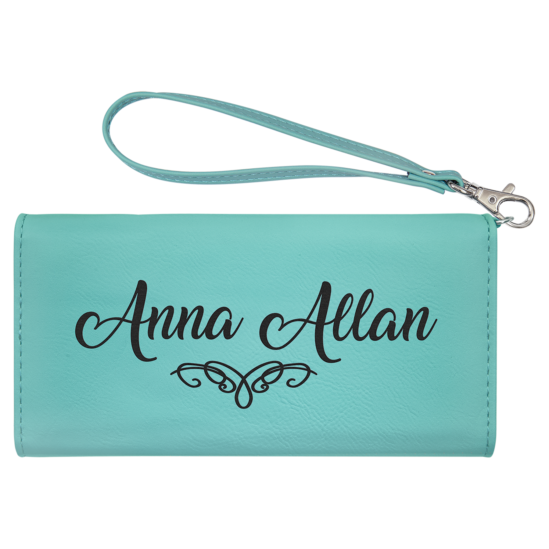 Teal Leatherette Wallet with Strap