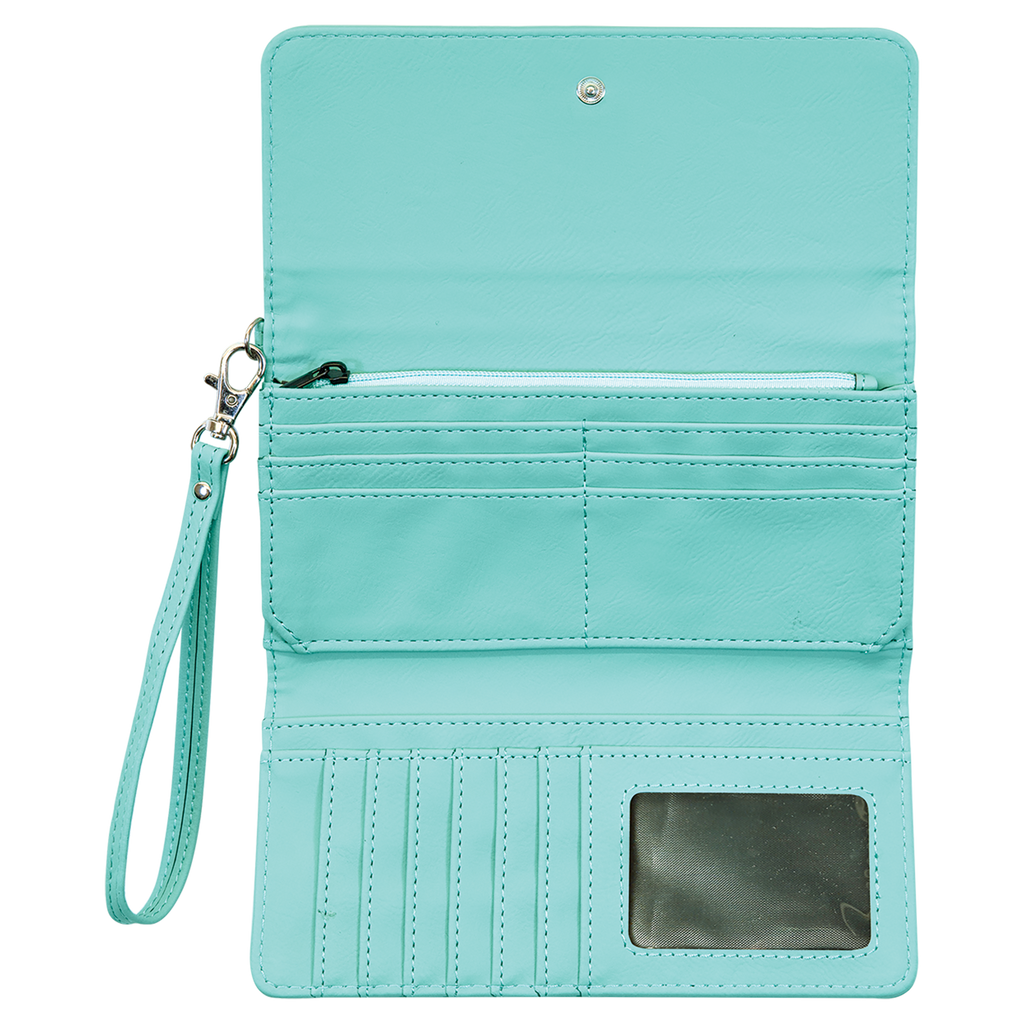 Teal Leatherette Wallet with Strap