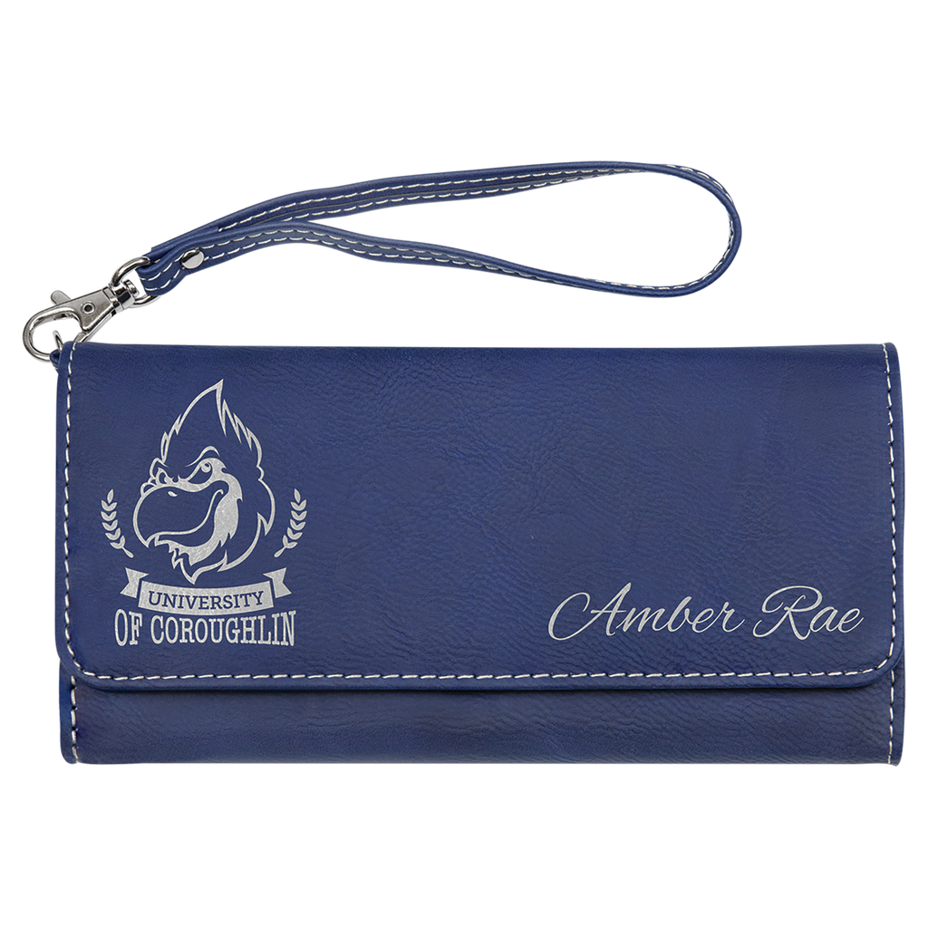 Blue/Silver Leatherette Wallet with Strap